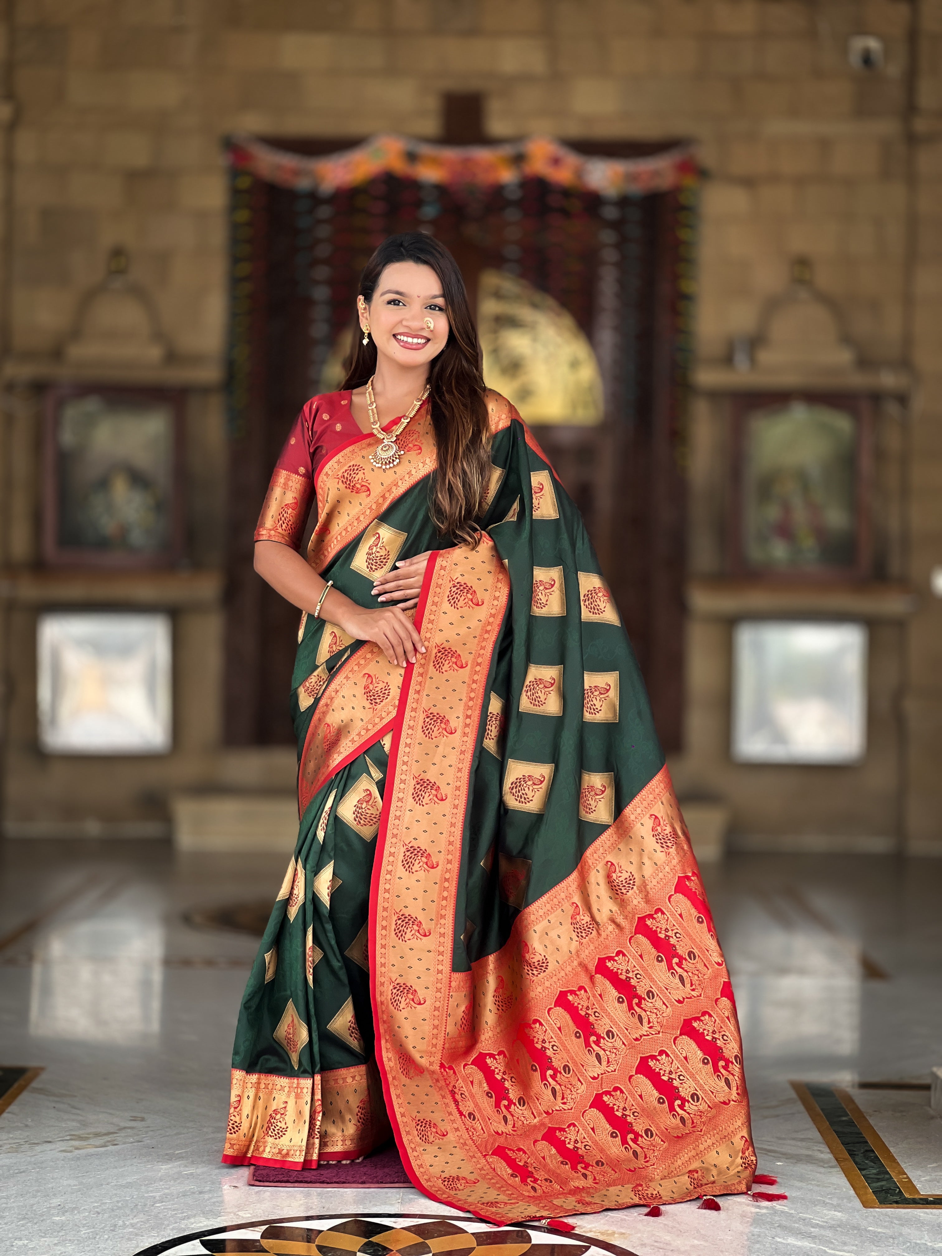 Soft Banarasi Silk Saree with Zari Weaving & Contrast Rich Pallu – Elegant Festive Wear