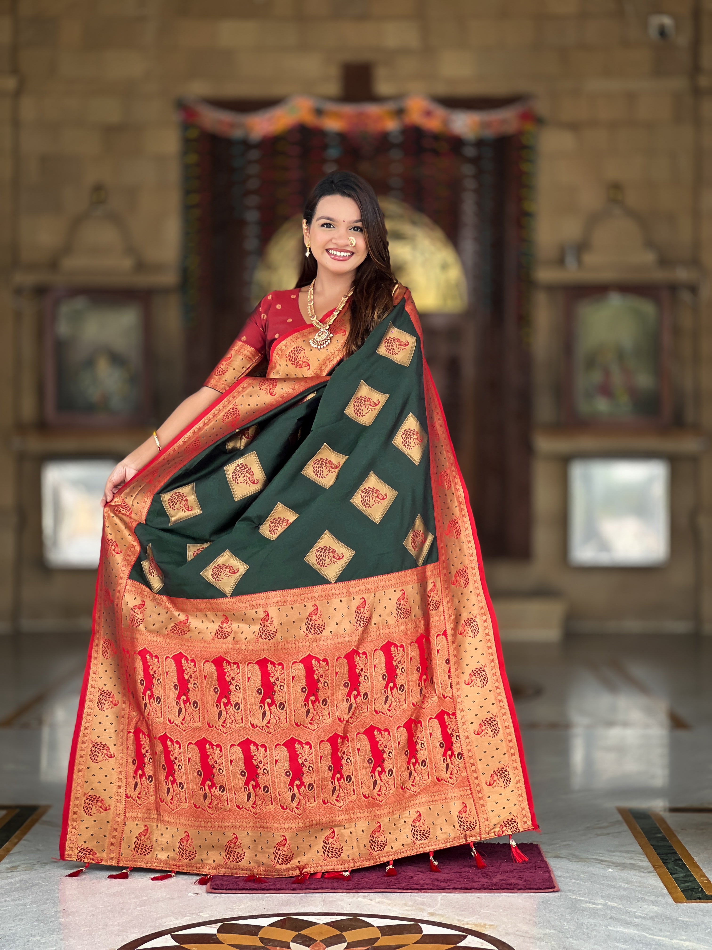 Soft Banarasi Silk Saree with Zari Weaving & Contrast Rich Pallu – Elegant Festive Wear