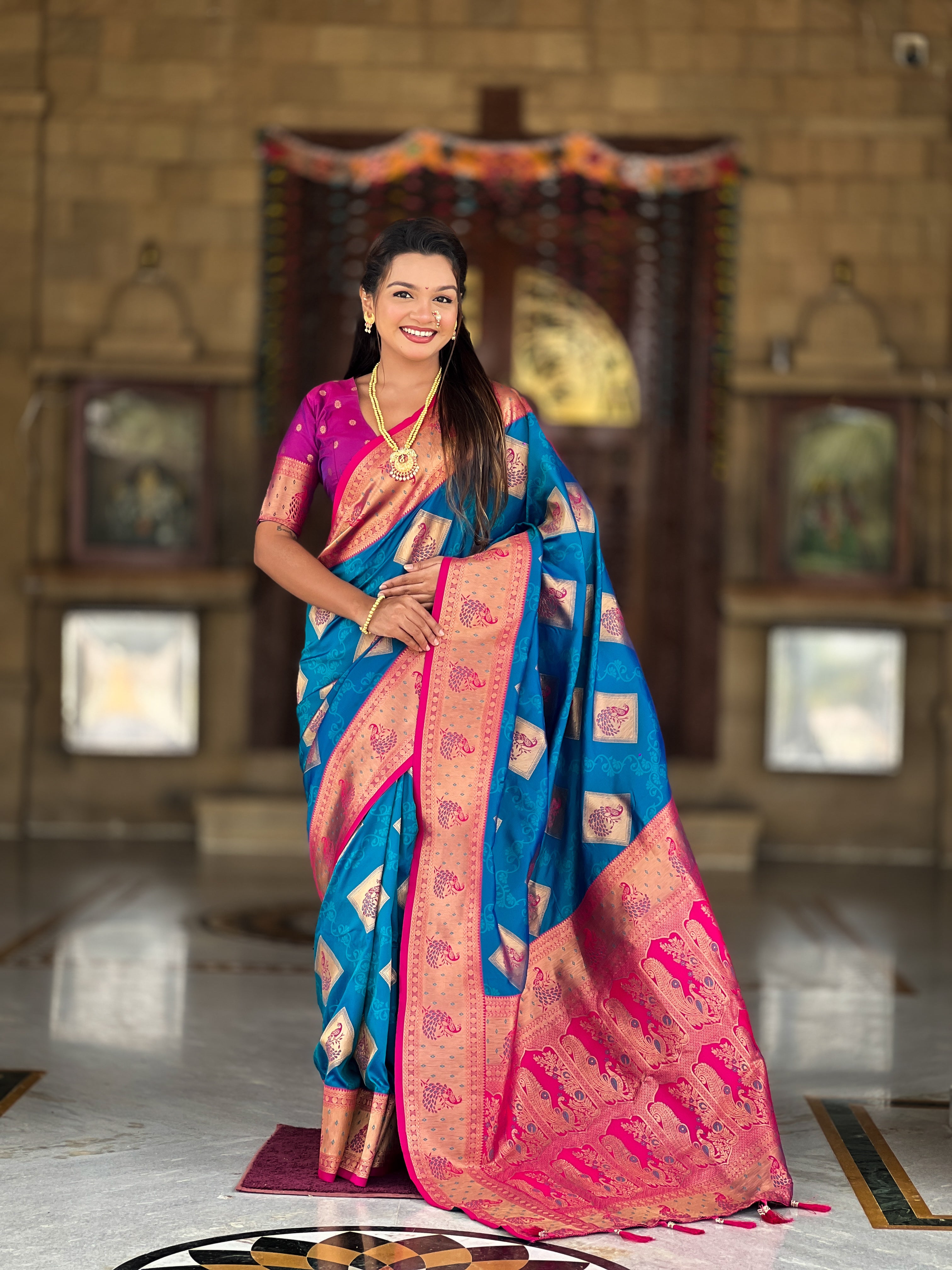 Soft Banarasi Silk Saree with Zari Weaving & Contrast Rich Pallu – Elegant Festive Wear