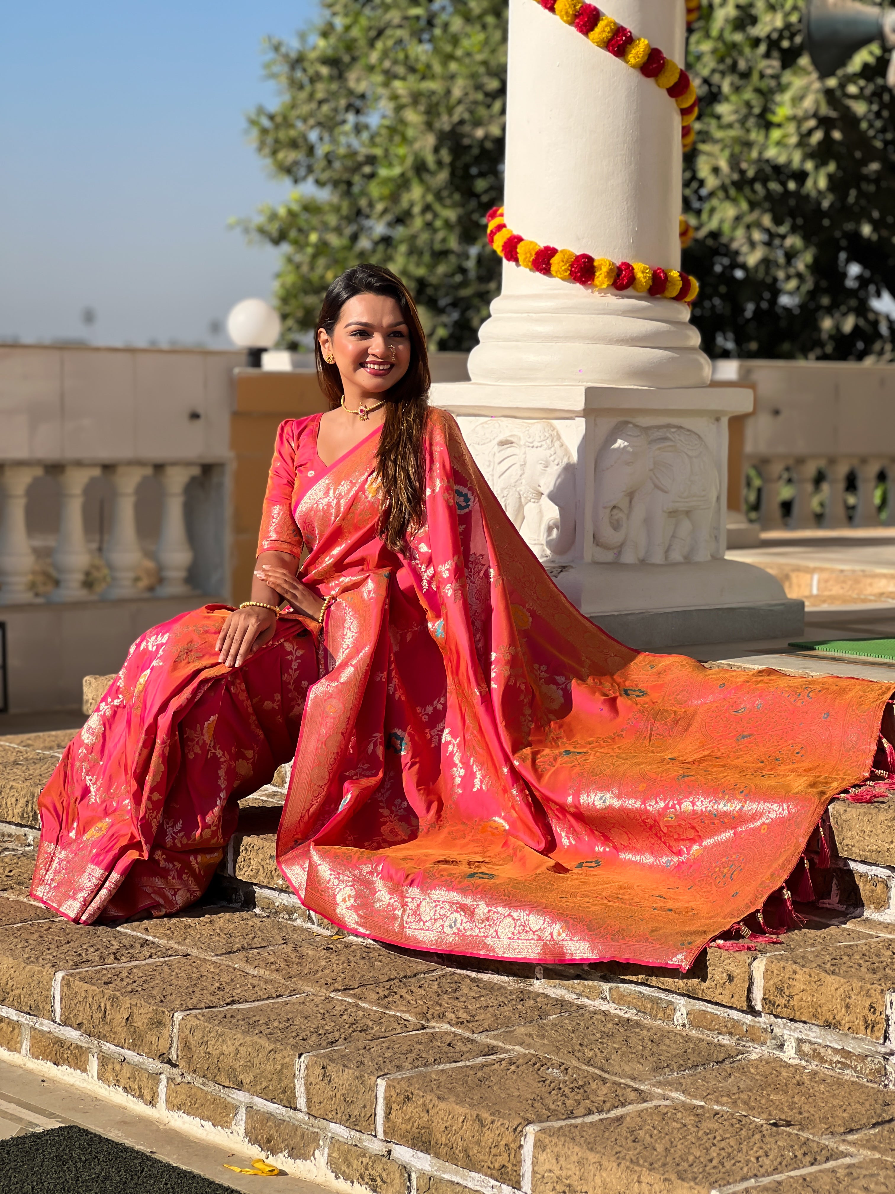 Soft Banarasi Silk Saree with Zari Weaving & Meenakari Touch – Rich Pallu & Border