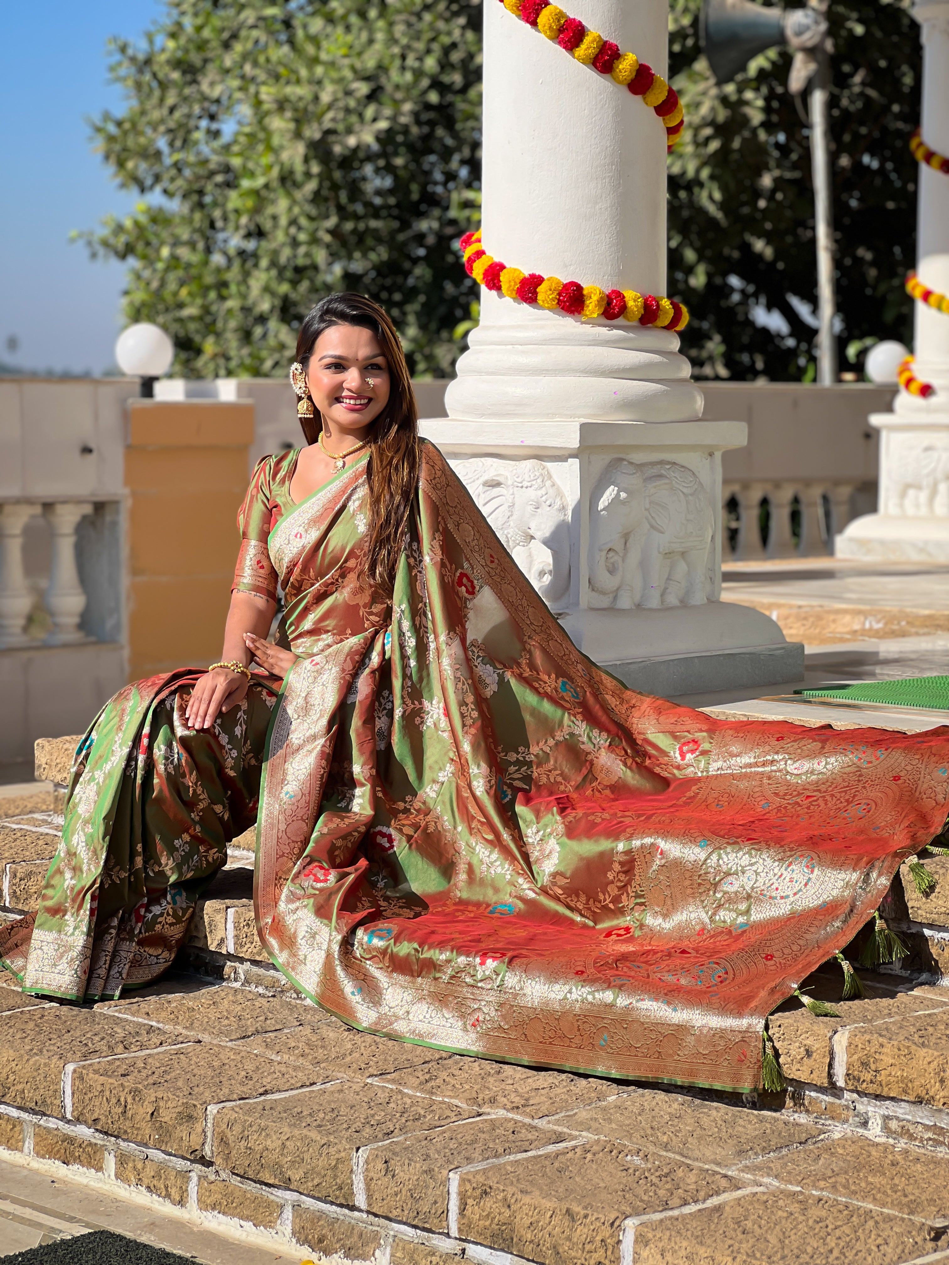 Soft Banarasi Silk Saree with Zari Weaving & Meenakari Touch – Rich Pallu & Border