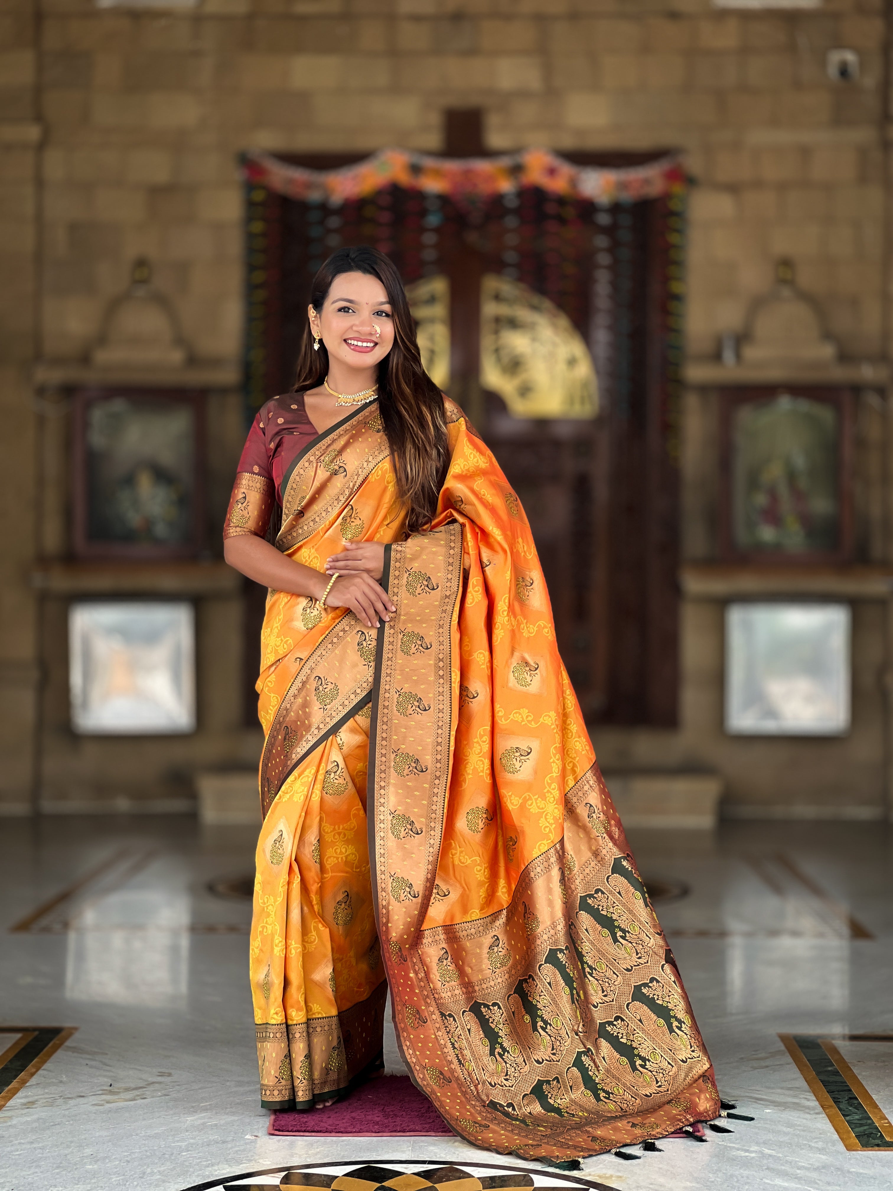 Soft Banarasi Silk Saree with Zari Weaving & Contrast Rich Pallu – Elegant Festive Wear