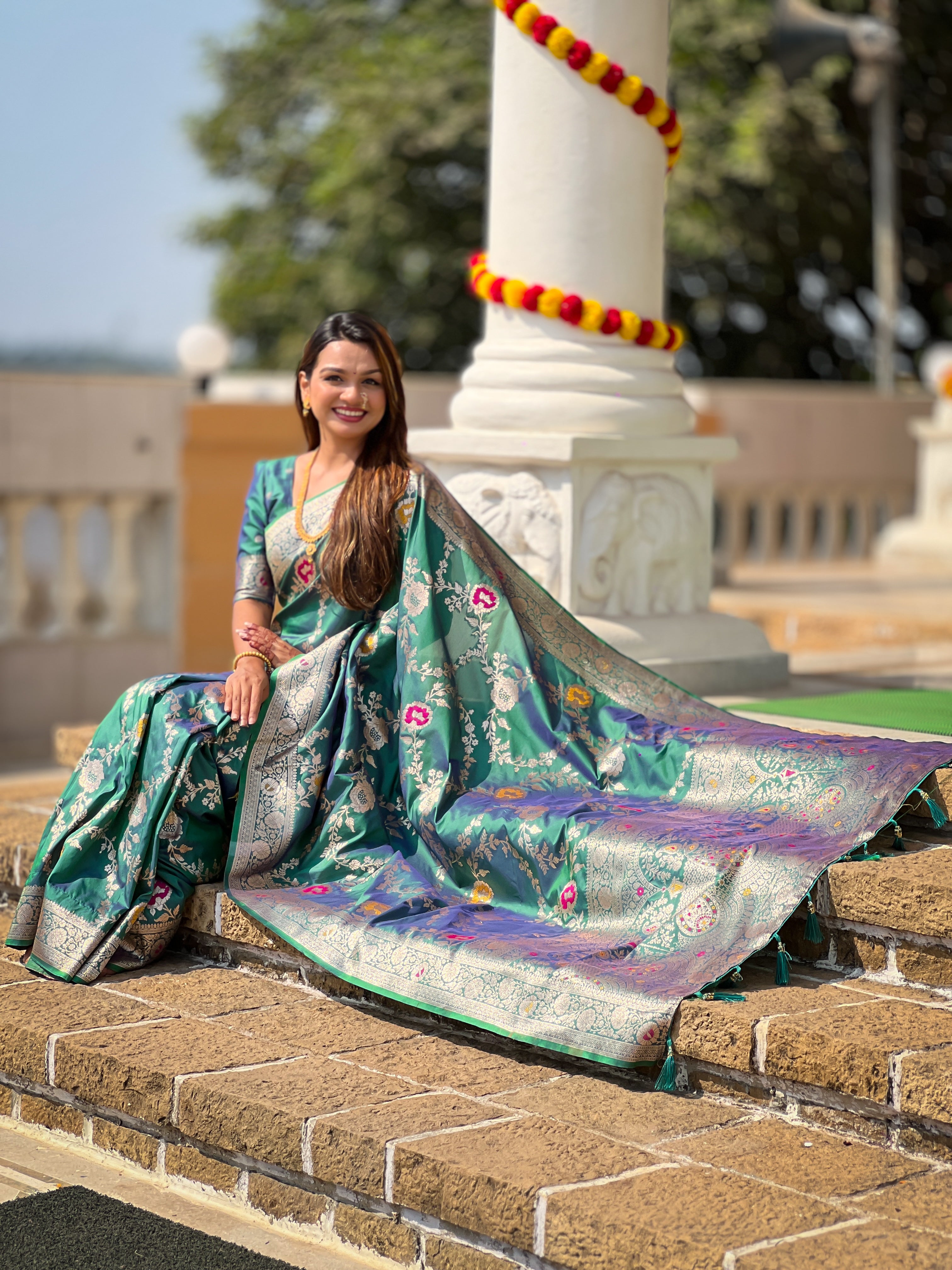 Soft Banarasi Silk Saree with Zari Weaving & Meenakari Touch – Rich Pallu & Border