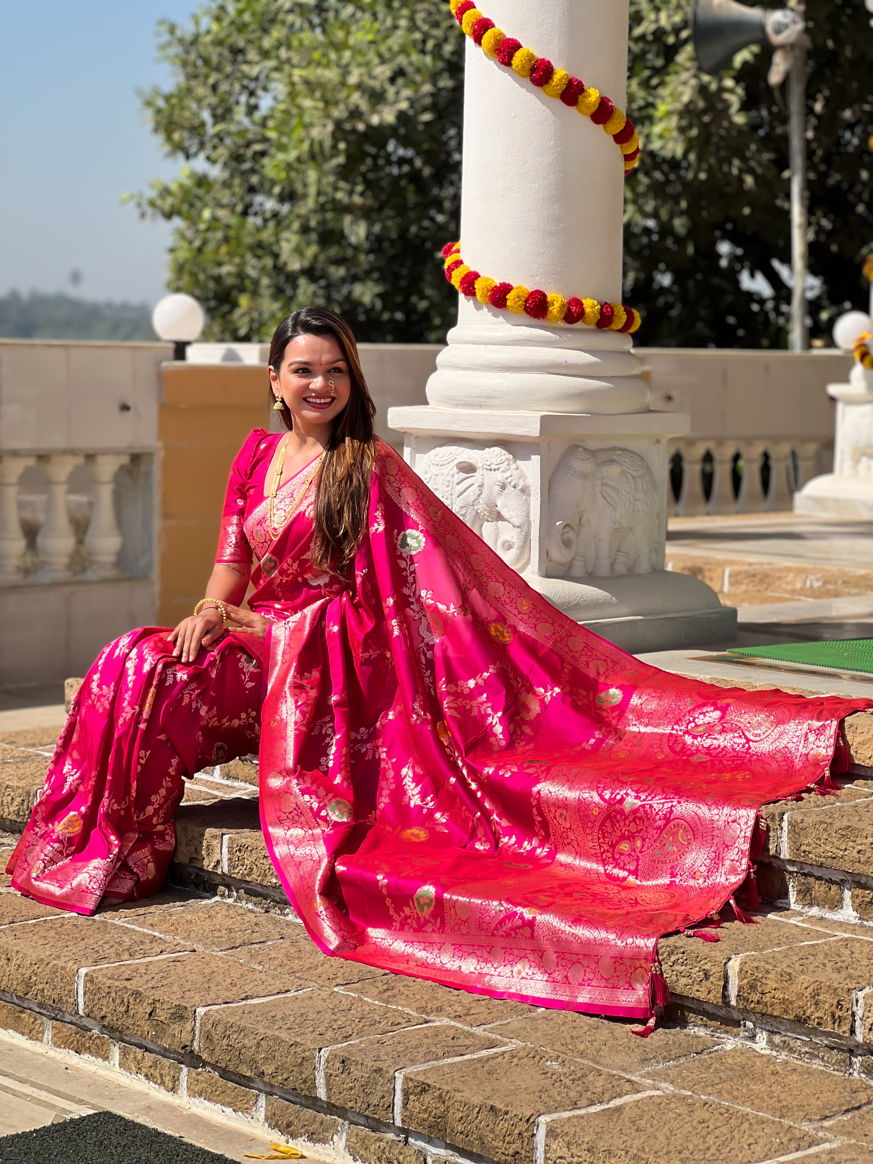 Soft Banarasi Silk Saree with Zari Weaving & Meenakari Touch – Rich Pallu & Border