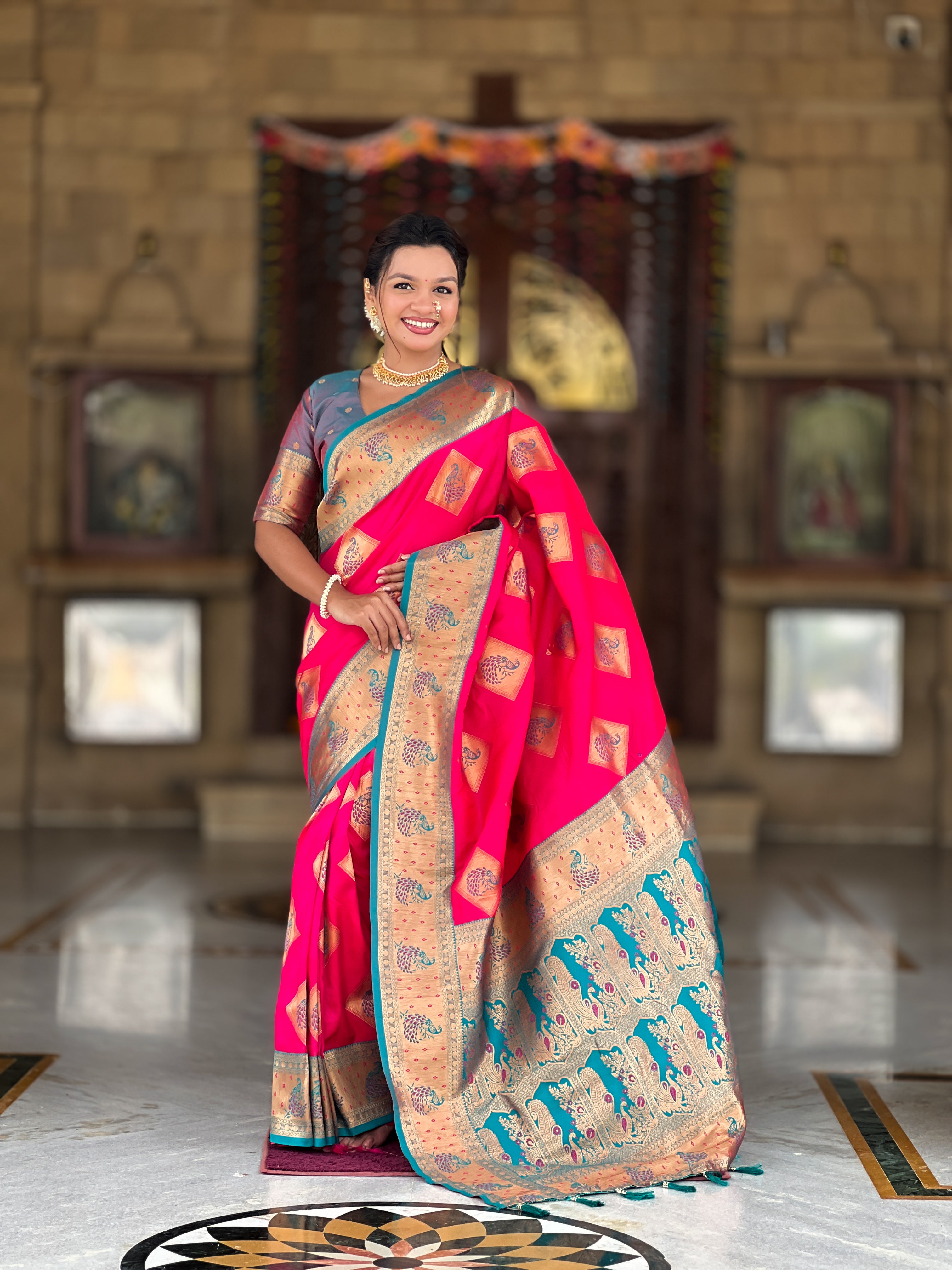 Soft Banarasi Silk Saree with Zari Weaving & Contrast Rich Pallu – Elegant Festive Wear