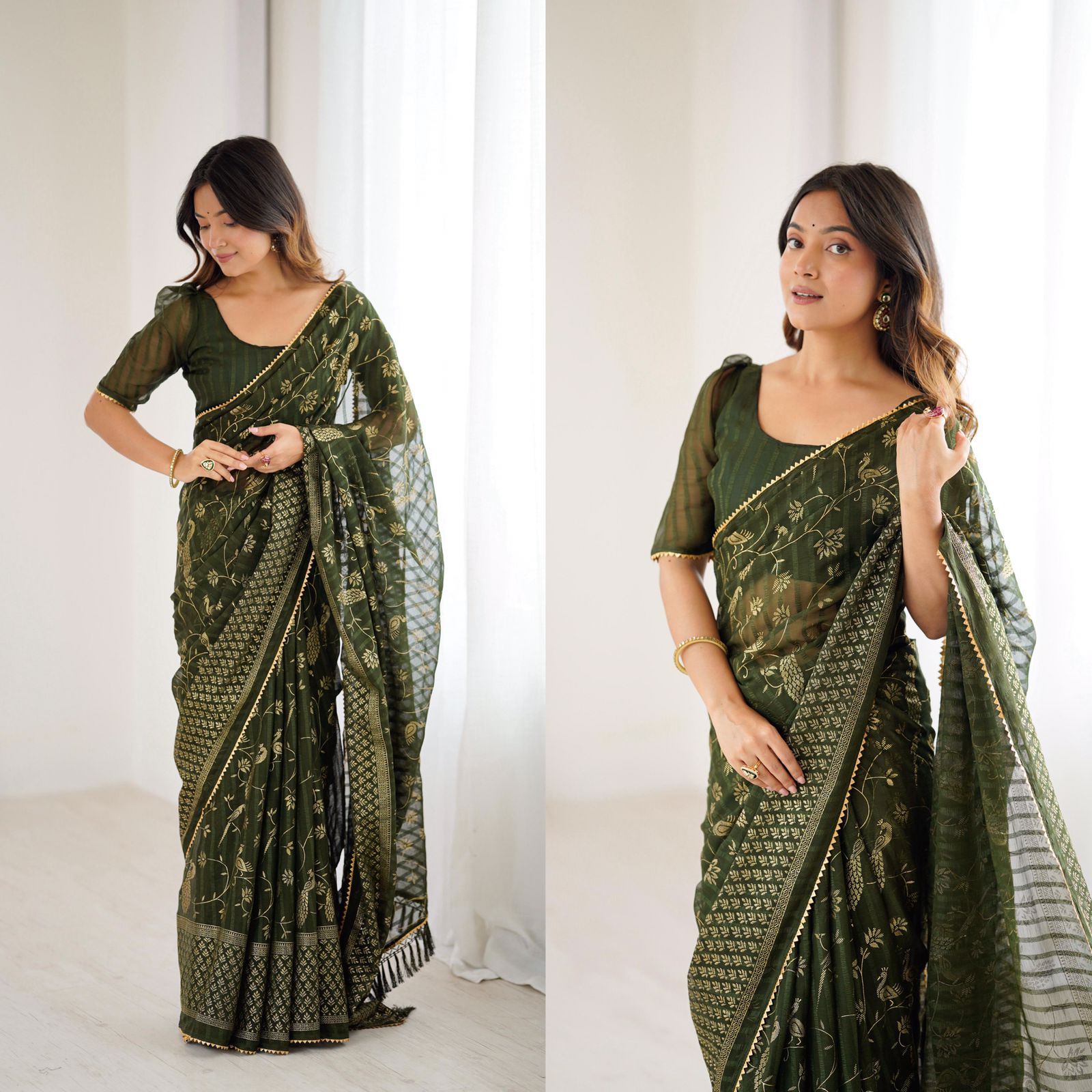 💃 Elegant Georgette Silk Saree with Foil Work & Lace Detailing – Classic Festive Wear 💫