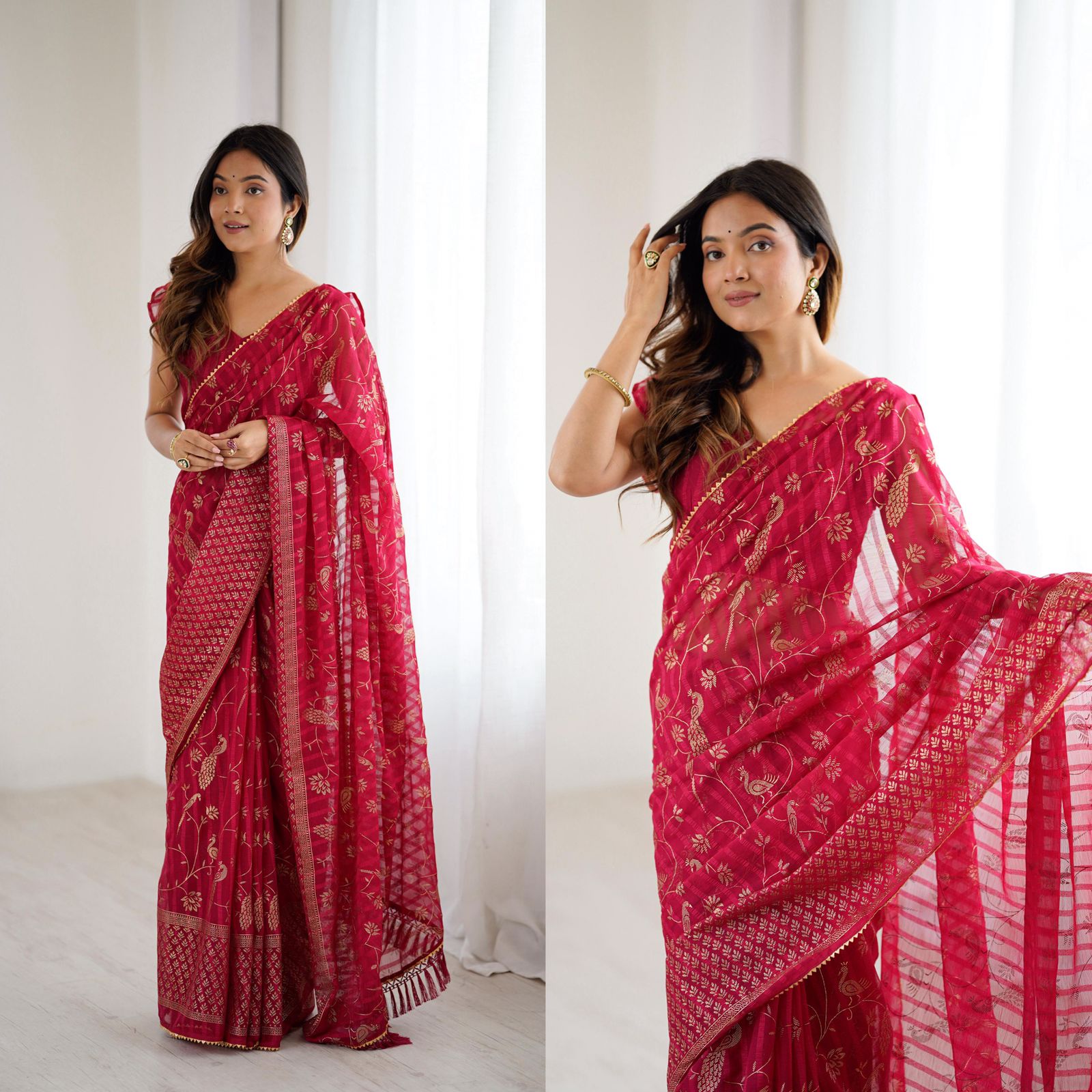 💃 Elegant Georgette Silk Saree with Foil Work & Lace Detailing – Classic Festive Wear 💫