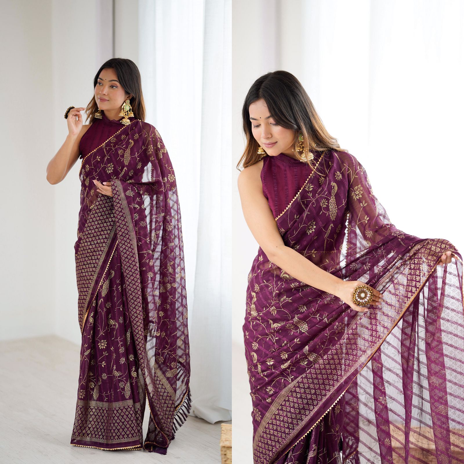 💃 Elegant Georgette Silk Saree with Foil Work & Lace Detailing – Classic Festive Wear 💫