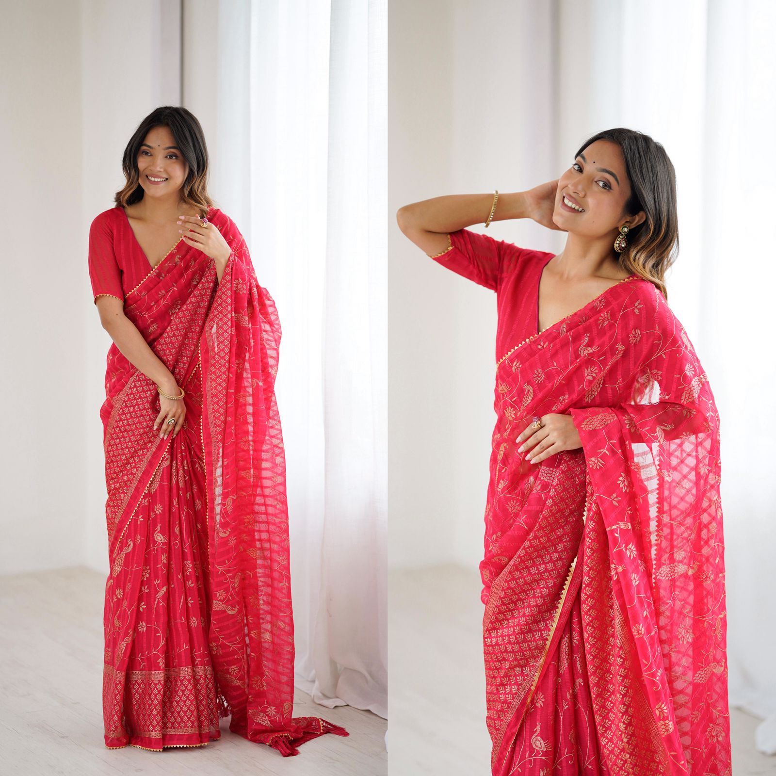 💃 Elegant Georgette Silk Saree with Foil Work & Lace Detailing – Classic Festive Wear 💫
