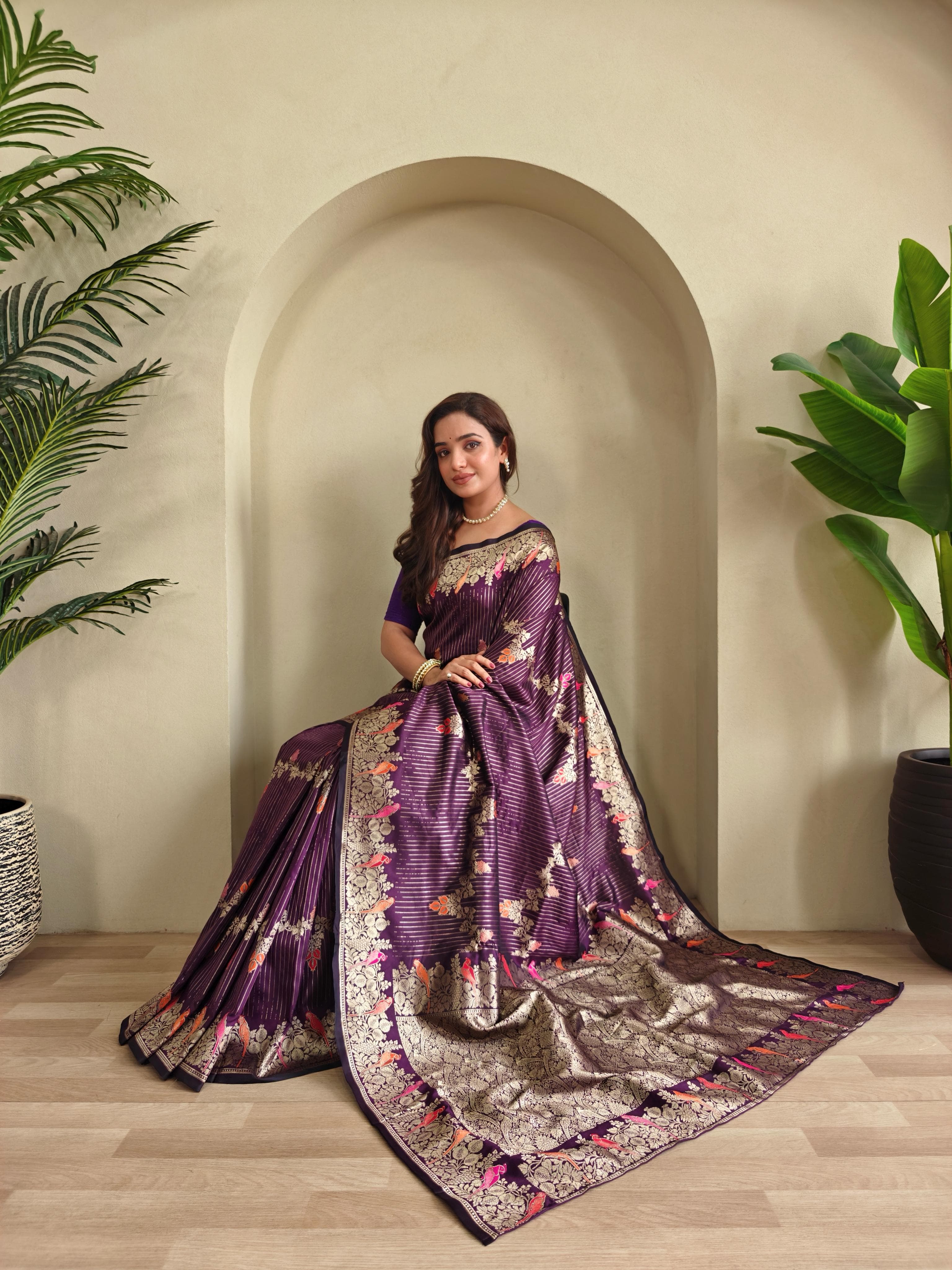 Banarasi Mushru Satin Silk Saree with Zari Weaving