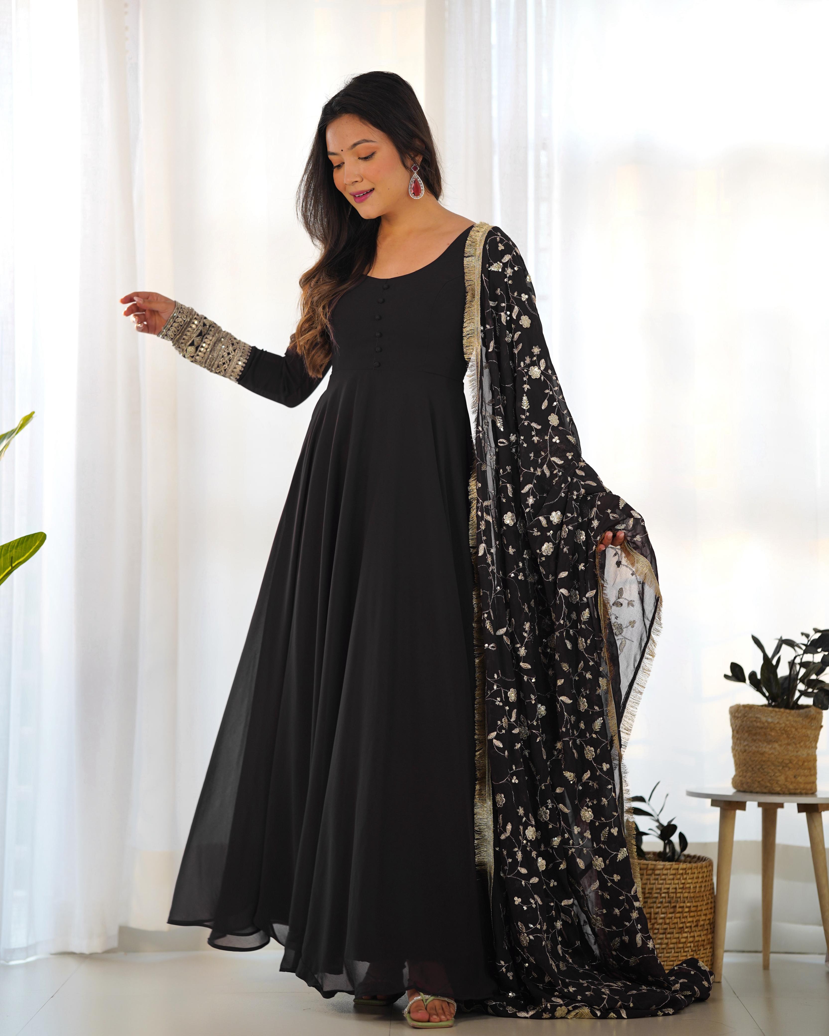 Heavy Soft Fox Georgette Gown with 7+ Meter Flair & Embroidered Dupatta – Elegant Party Wear