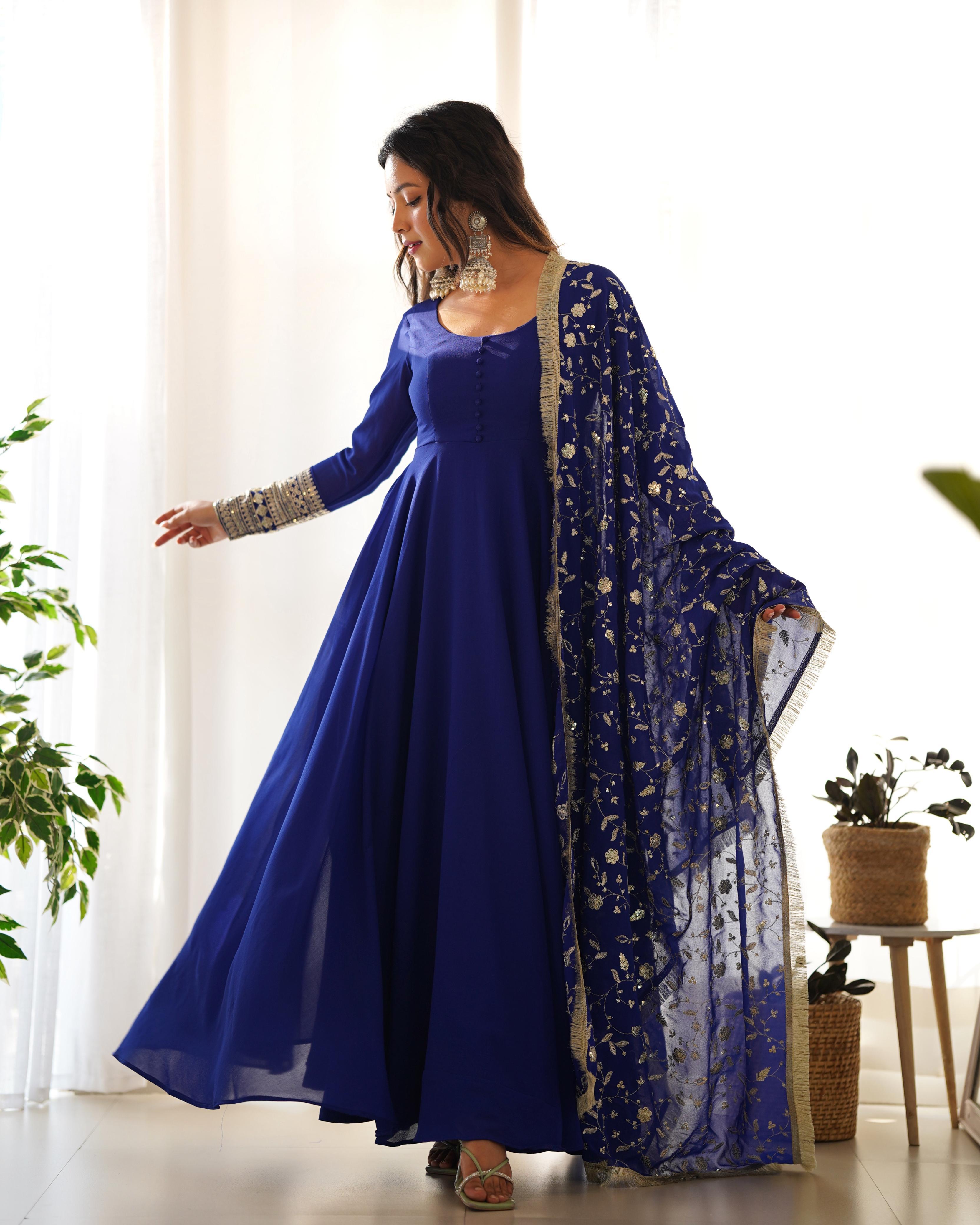 Heavy Soft Fox Georgette Gown with 7+ Meter Flair & Embroidered Dupatta – Premium Festive Wear
