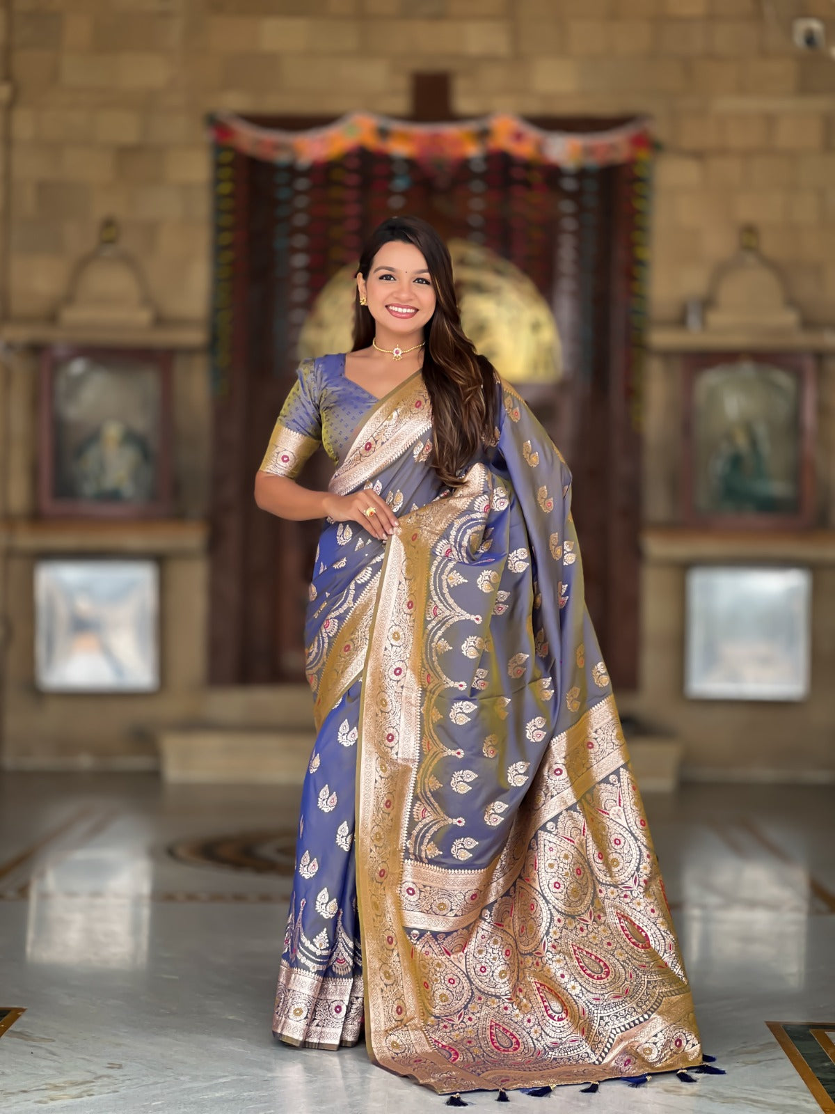 Soft Banarasi Silk Saree with Zari Weaving & Meenakari Touch – Elegant Rich Pallu