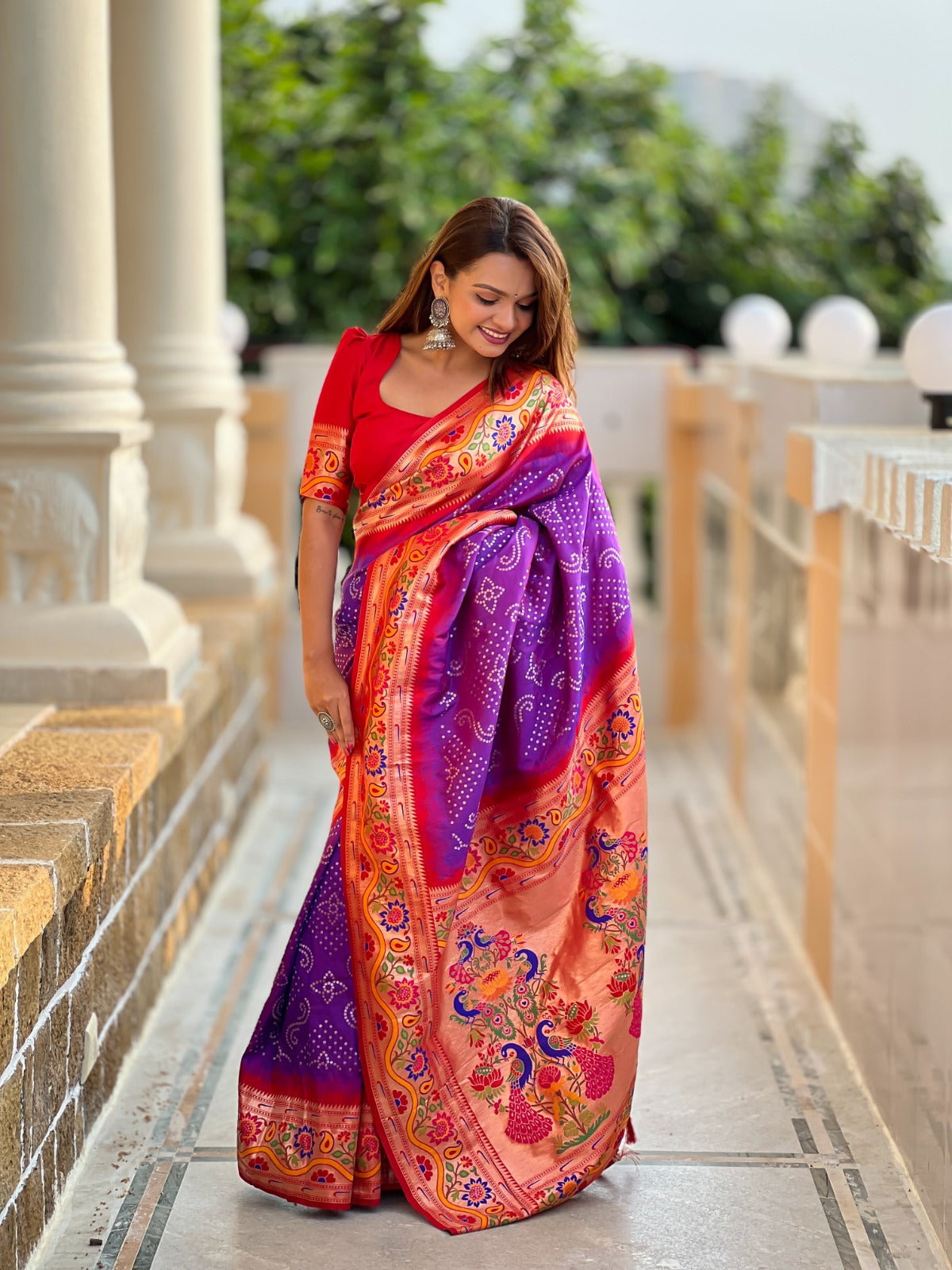 Soft Pethani Silk Saree with Meenakari Bandhej Design & Rich Pallu