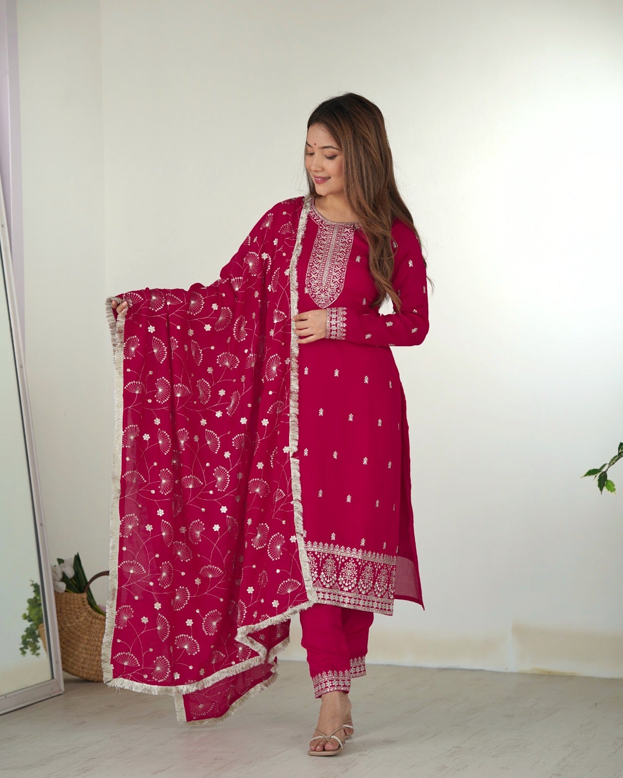 Blooming Rangoli Silk Kurta Set with Dupatta & Pant – Candy Crush Inspired Festive Wear