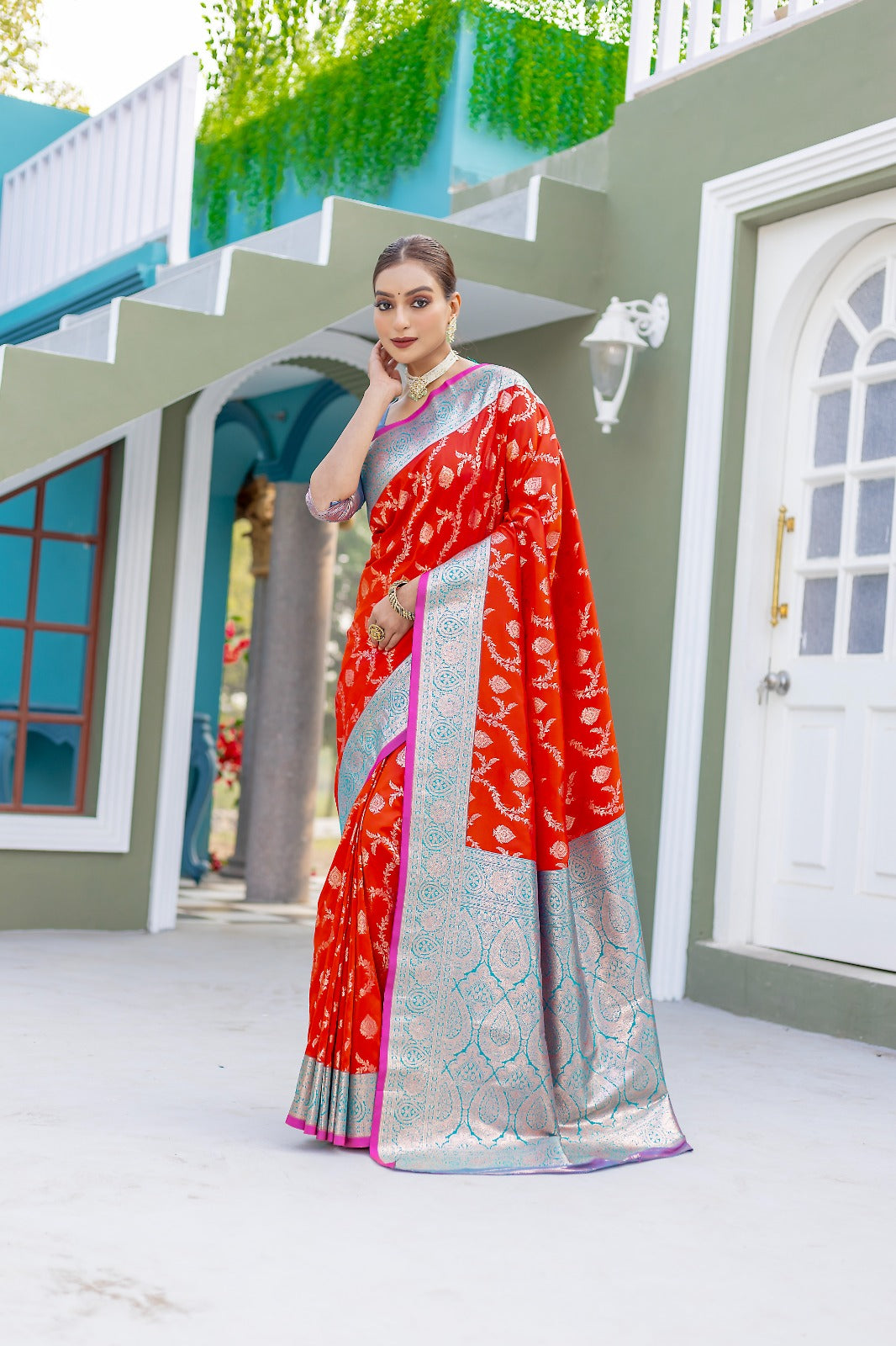 Premium Banarasi Semi Satin Silk Saree with Zari Weaving