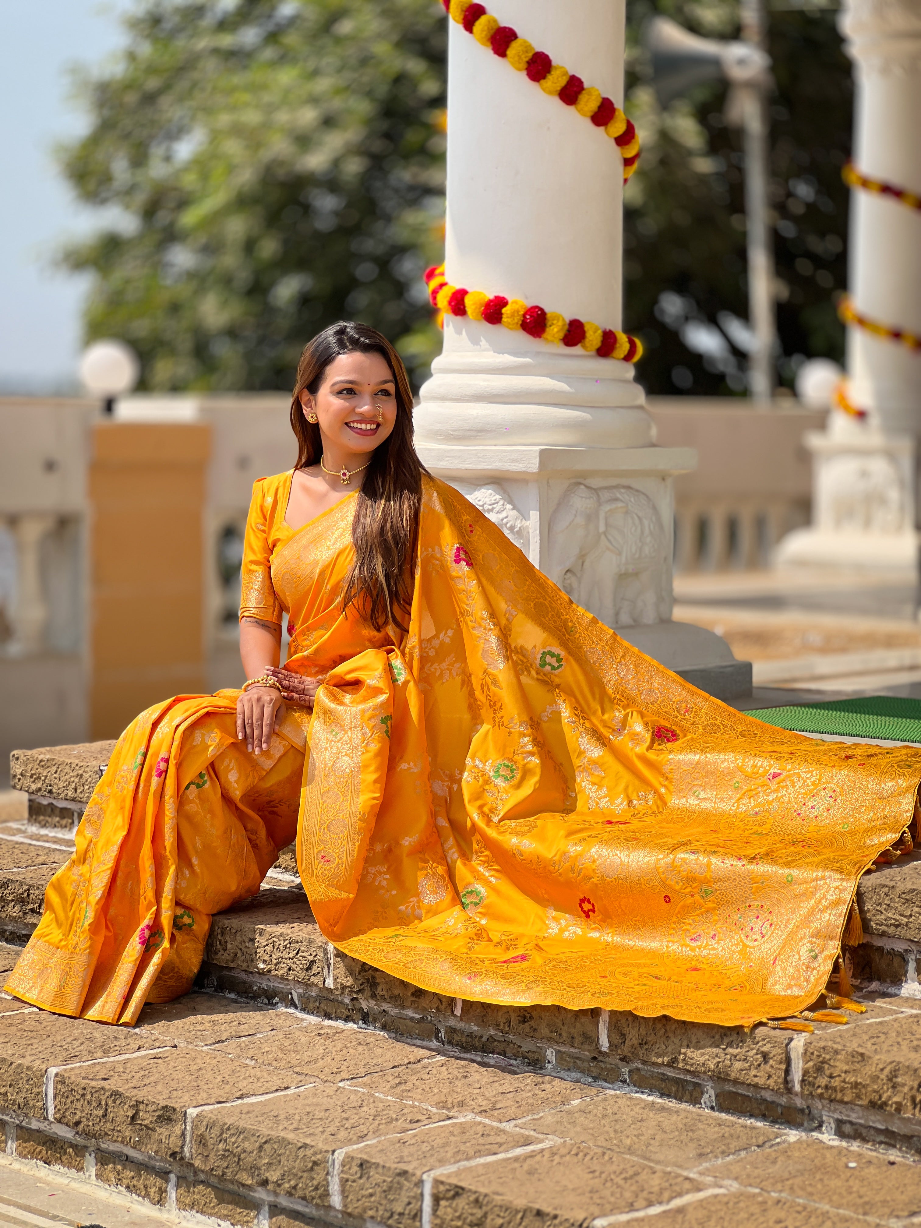Soft Banarasi Silk Saree with Zari Weaving & Meenakari Touch – Rich Pallu & Border