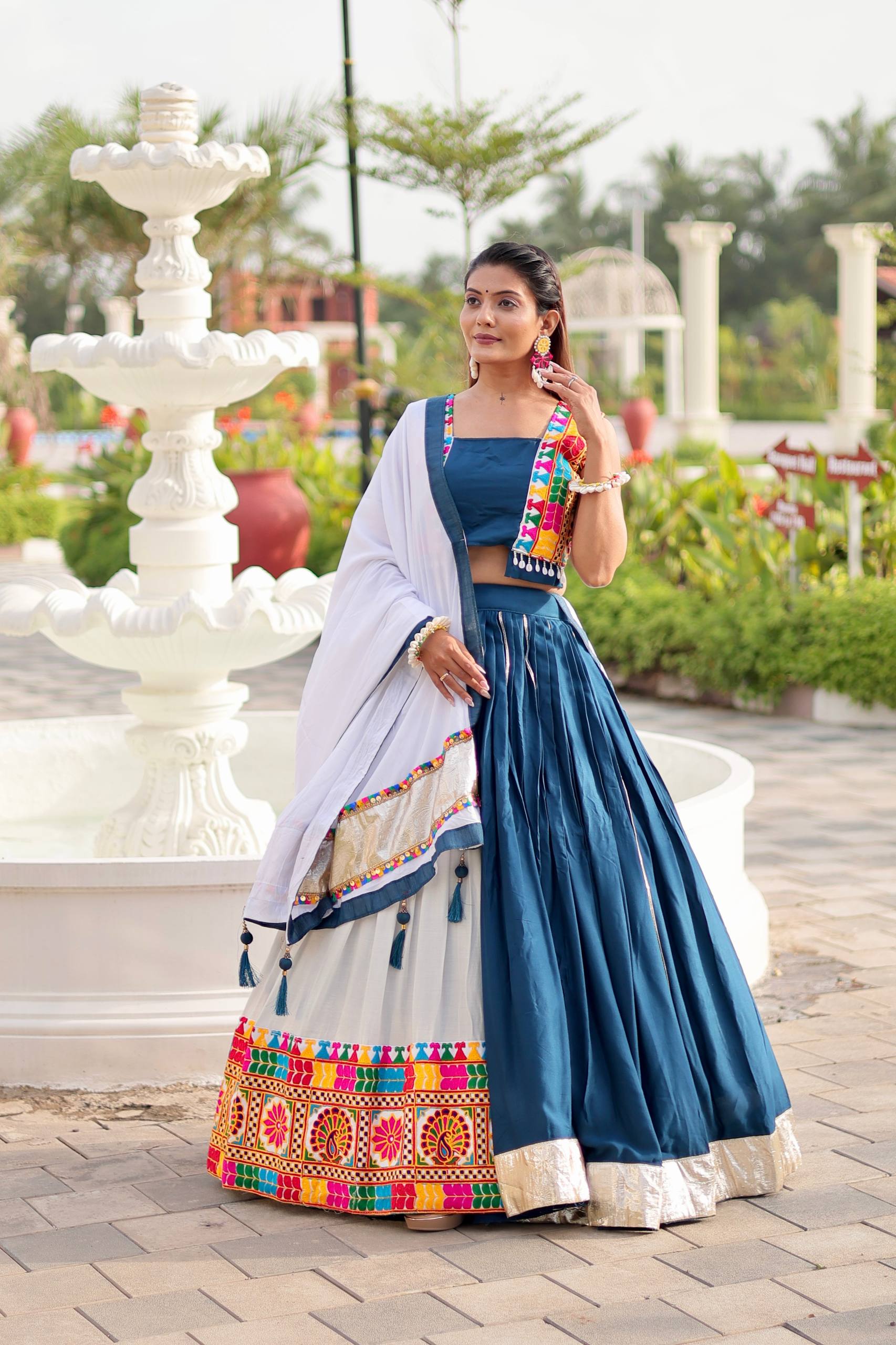 Pure Cotton Navratri Lehenga Choli Set with Heavy Gamathi Work & 6-Meter Flair