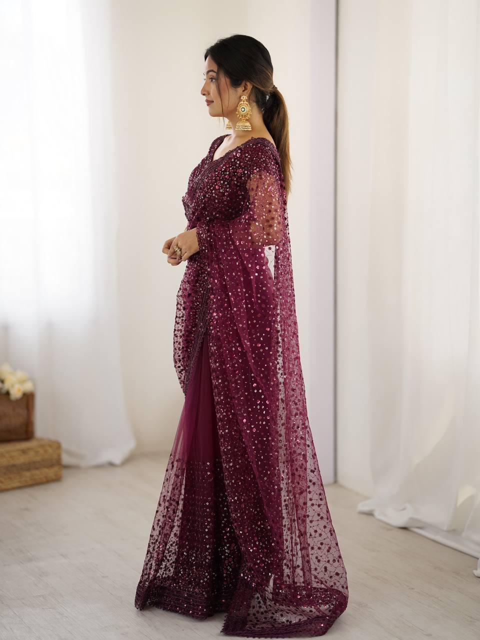 ✨ Glitter & Glamour Net Saree Set – Perfect for Festive & Party Looks ✨