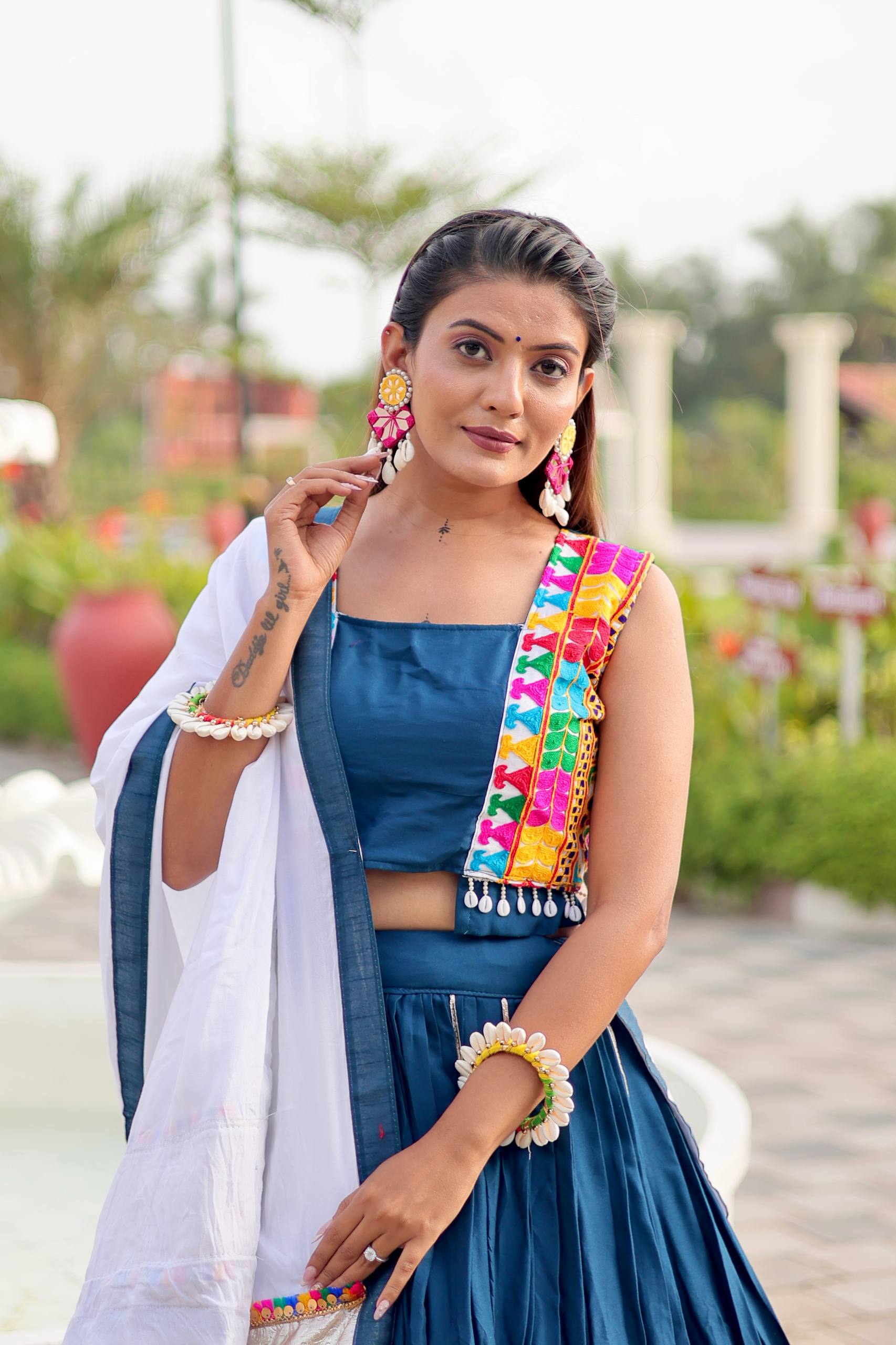 Pure Cotton Navratri Lehenga Choli Set with Heavy Gamathi Work & 6-Meter Flair