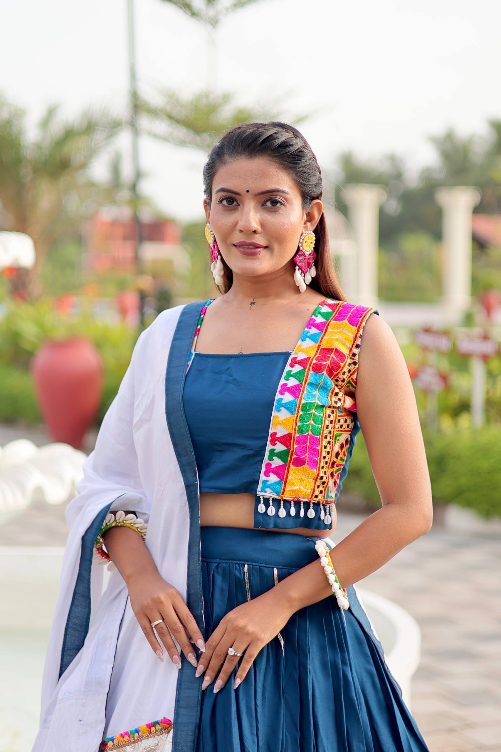 Pure Cotton Navratri Lehenga Choli Set with Heavy Gamathi Work & 6-Meter Flair