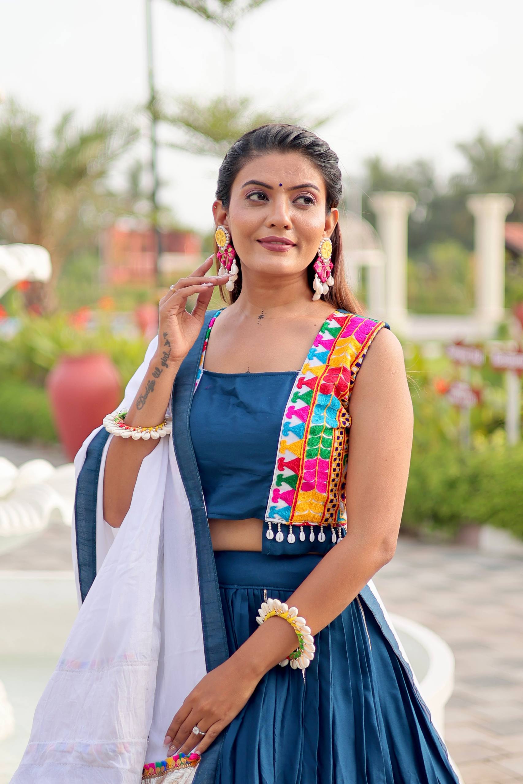 Pure Cotton Navratri Lehenga Choli Set with Heavy Gamathi Work & 6-Meter Flair