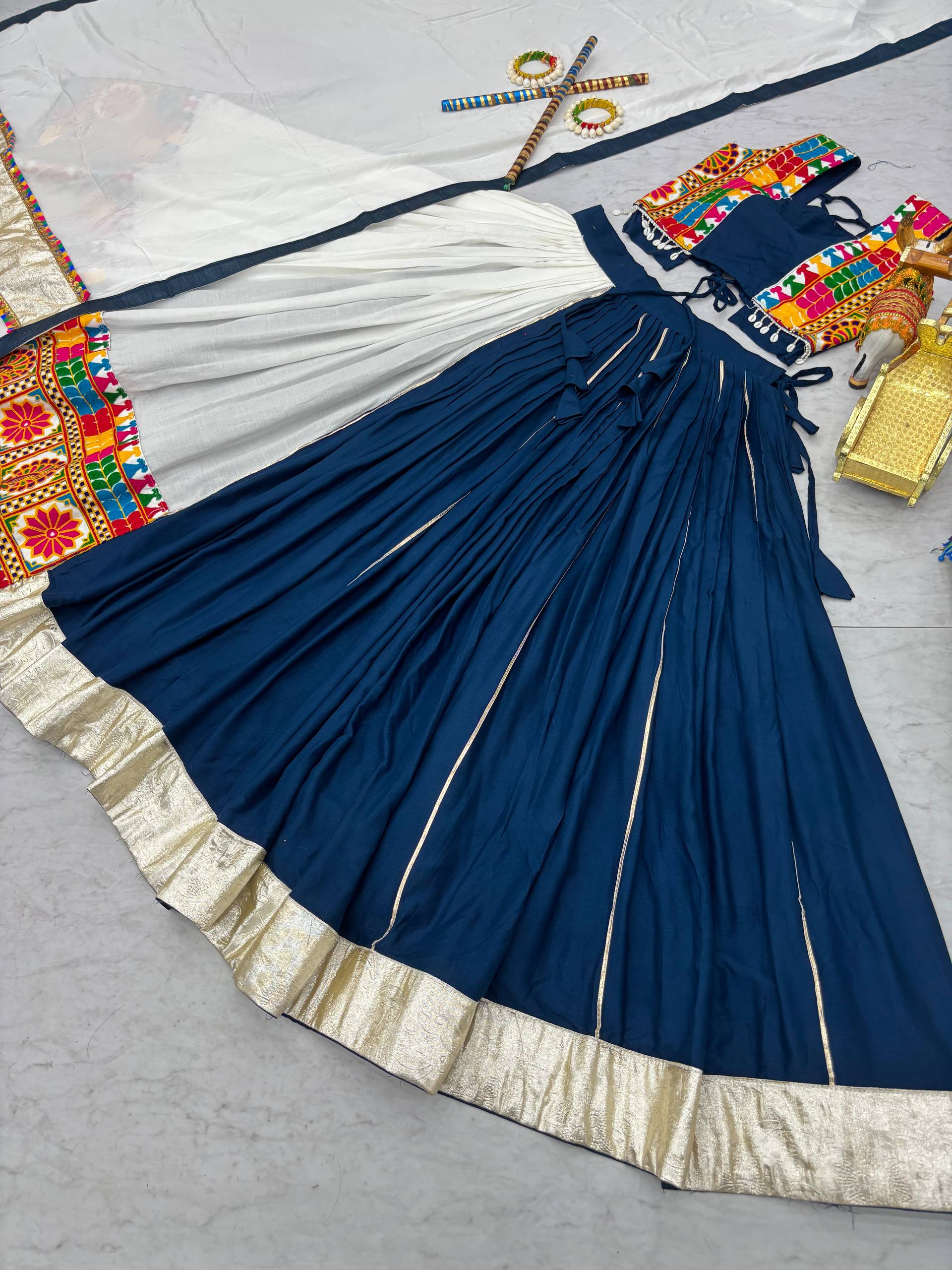 Pure Cotton Navratri Lehenga Choli Set with Heavy Gamathi Work & 6-Meter Flair