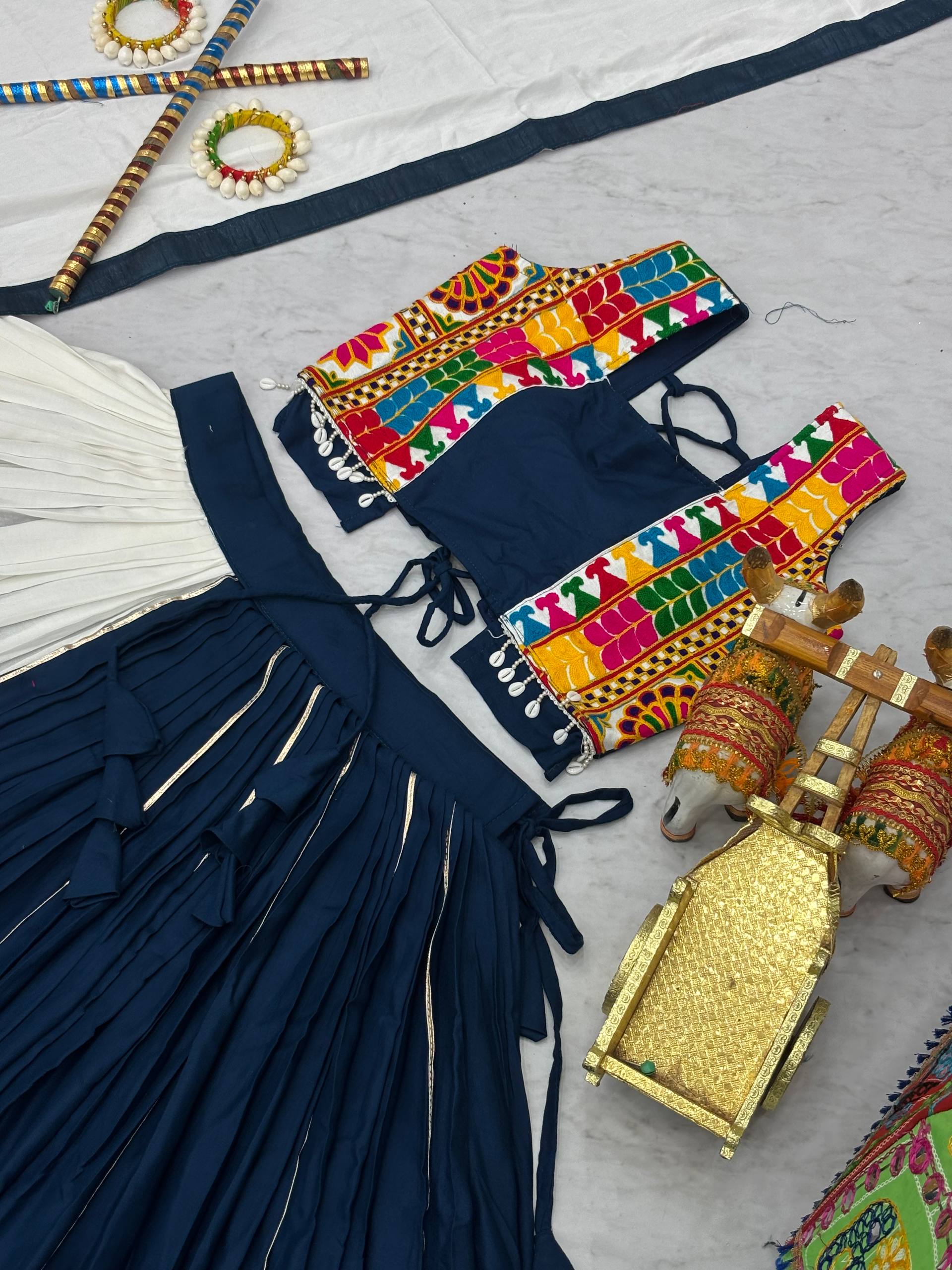 Pure Cotton Navratri Lehenga Choli Set with Heavy Gamathi Work & 6-Meter Flair