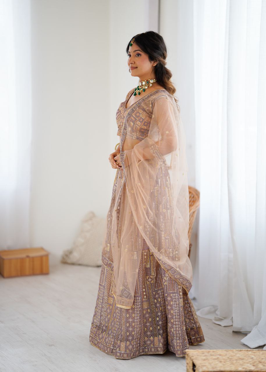 Premium Butterfly Net Lehenga with Heavy Embroidery & Sequins – Semi-Stitched with Dupatta
