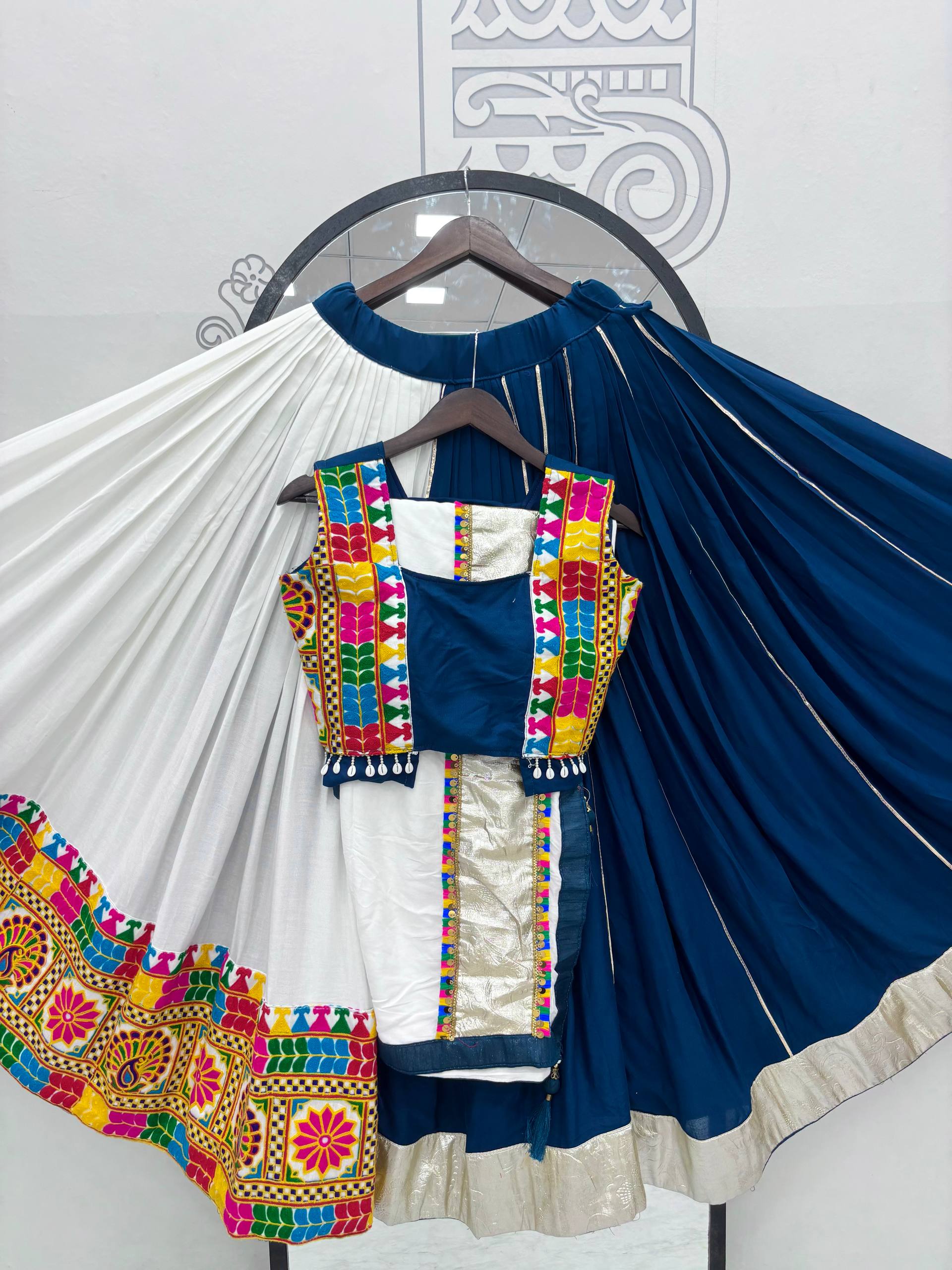 Pure Cotton Navratri Lehenga Choli Set with Heavy Gamathi Work & 6-Meter Flair