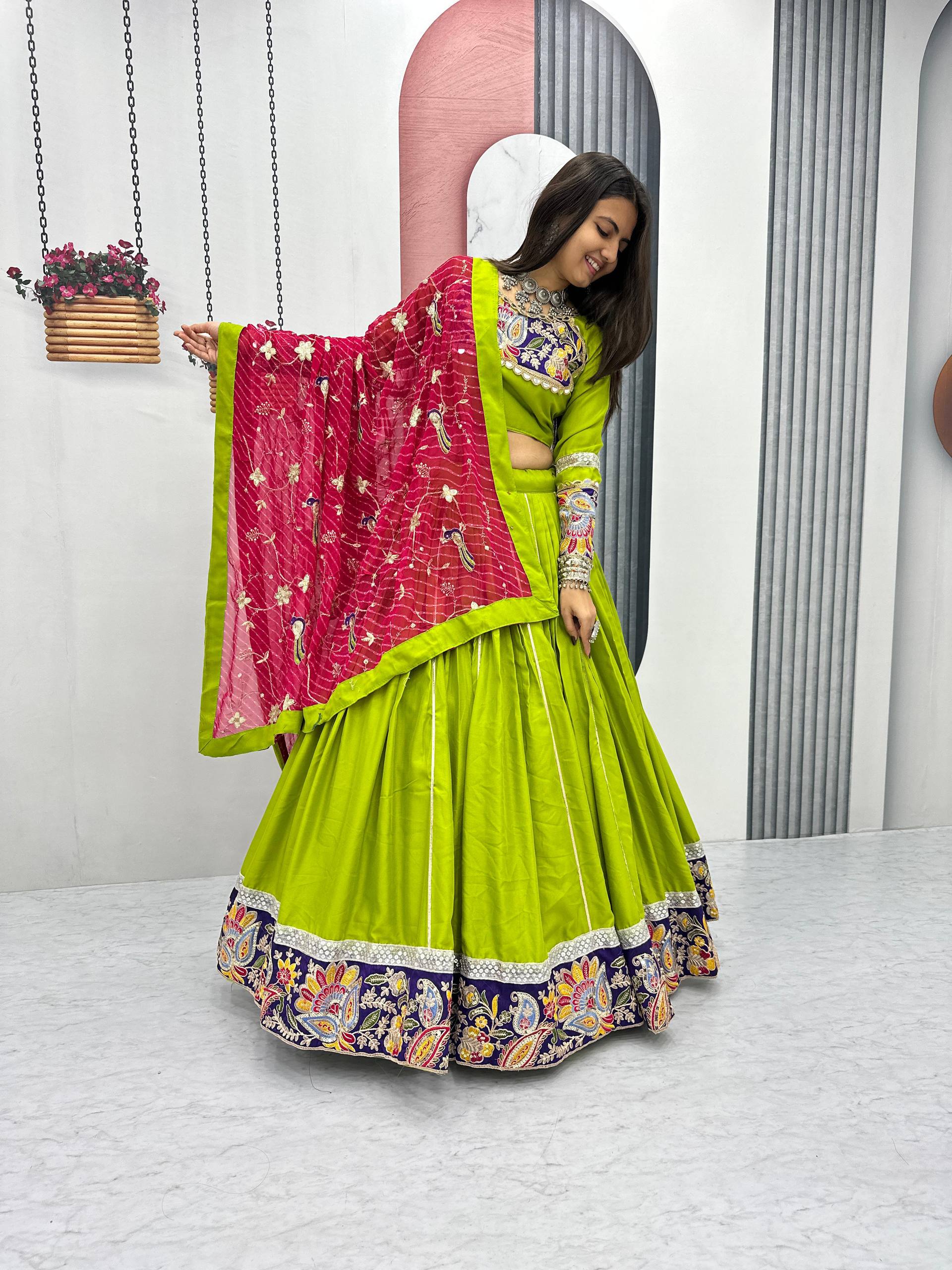 Pure Cotton Embroidery Coding Sequence Lehenga Choli with Heavy Dupatta – 6 Meter Flair