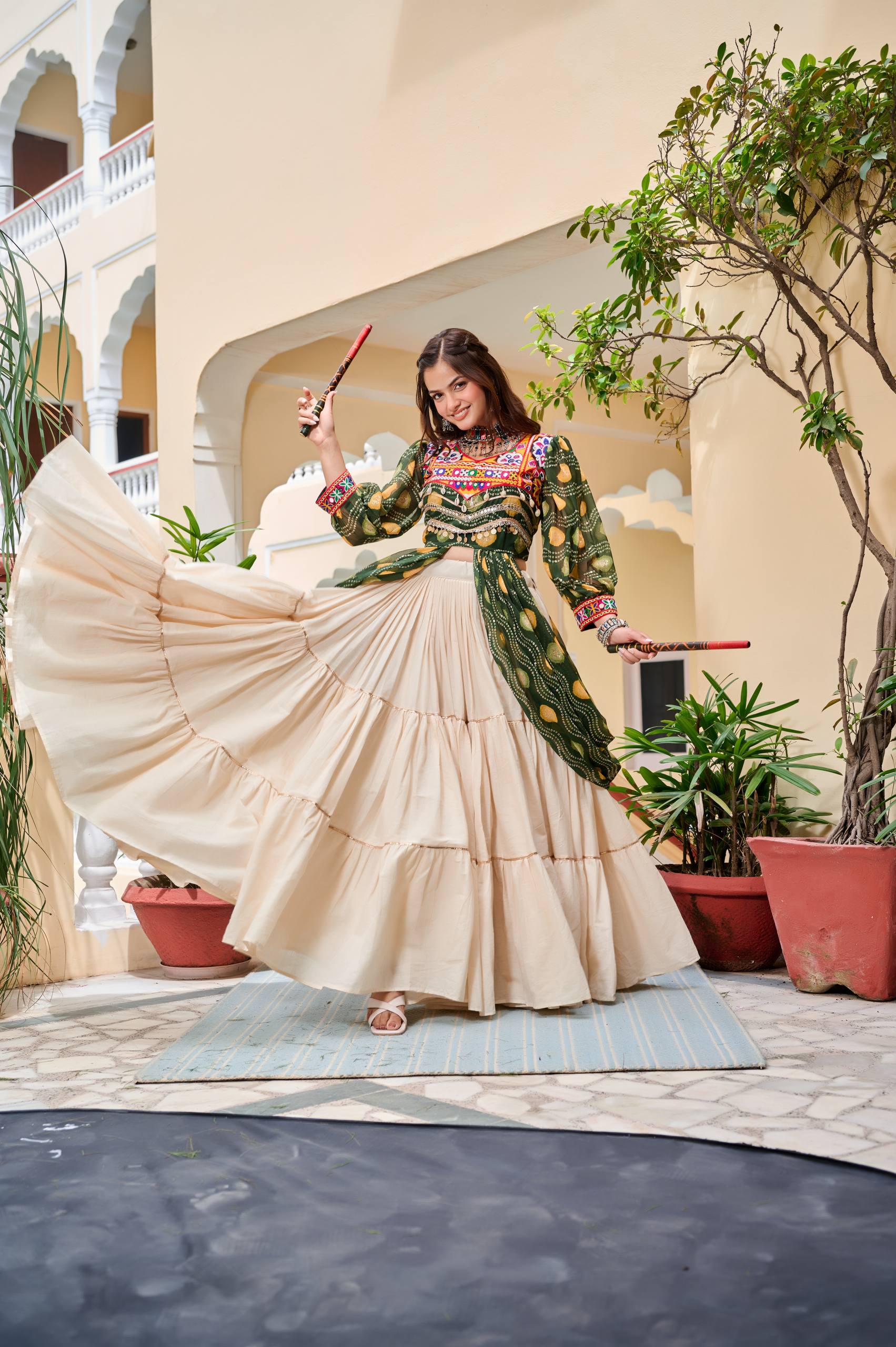 Shrug Style Pure Cotton Lehenga with Heavy Gamthi & Mirror Work – 9M Flair