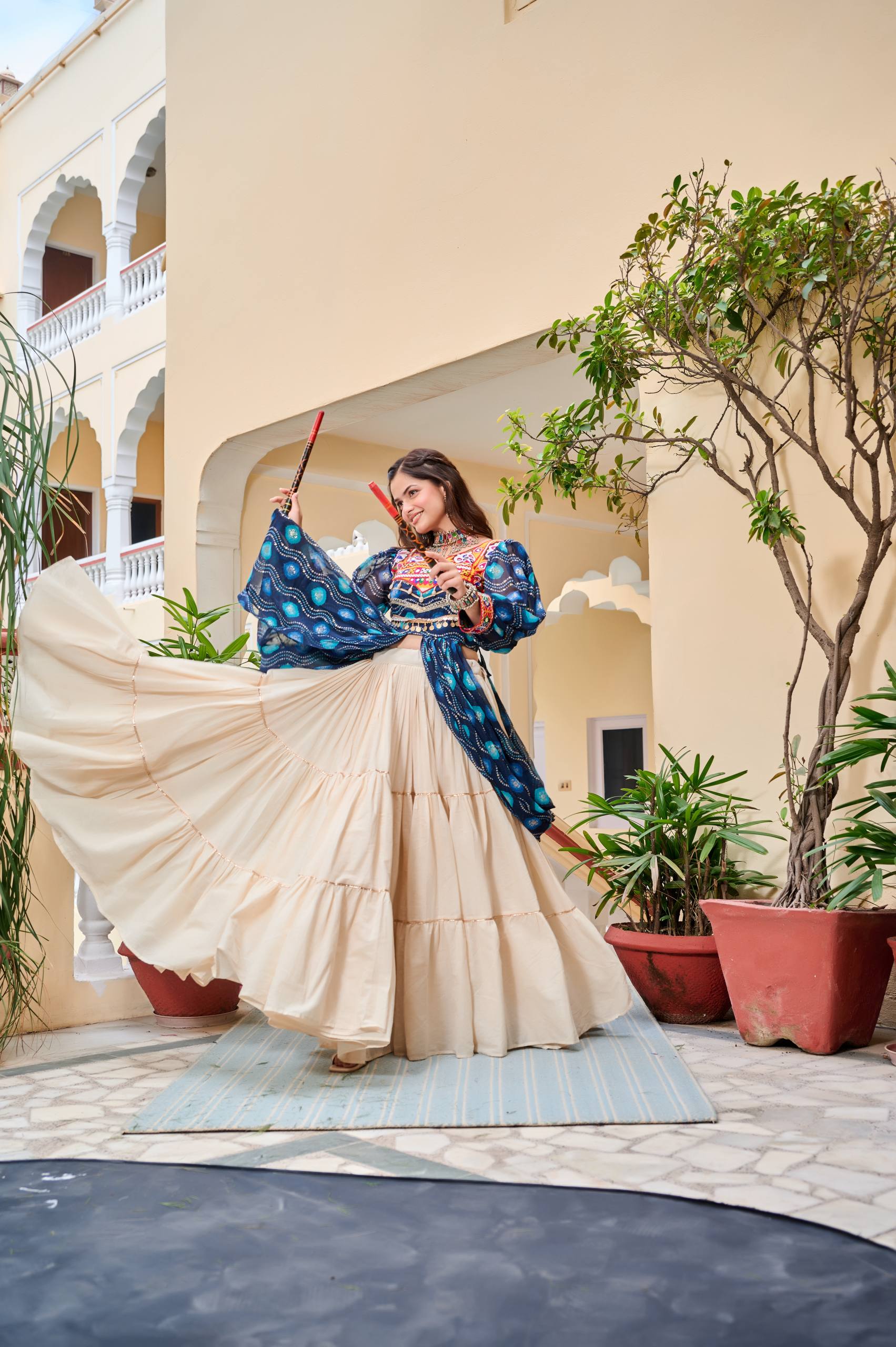 Pure Cotton Shrug Style Lehenga with Heavy Gamthi Work – Big Flair 9M