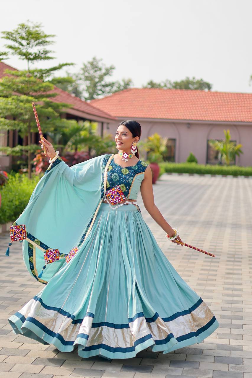 Pure Cotton Gamthi Work Lehenga Choli Set with Dupatta