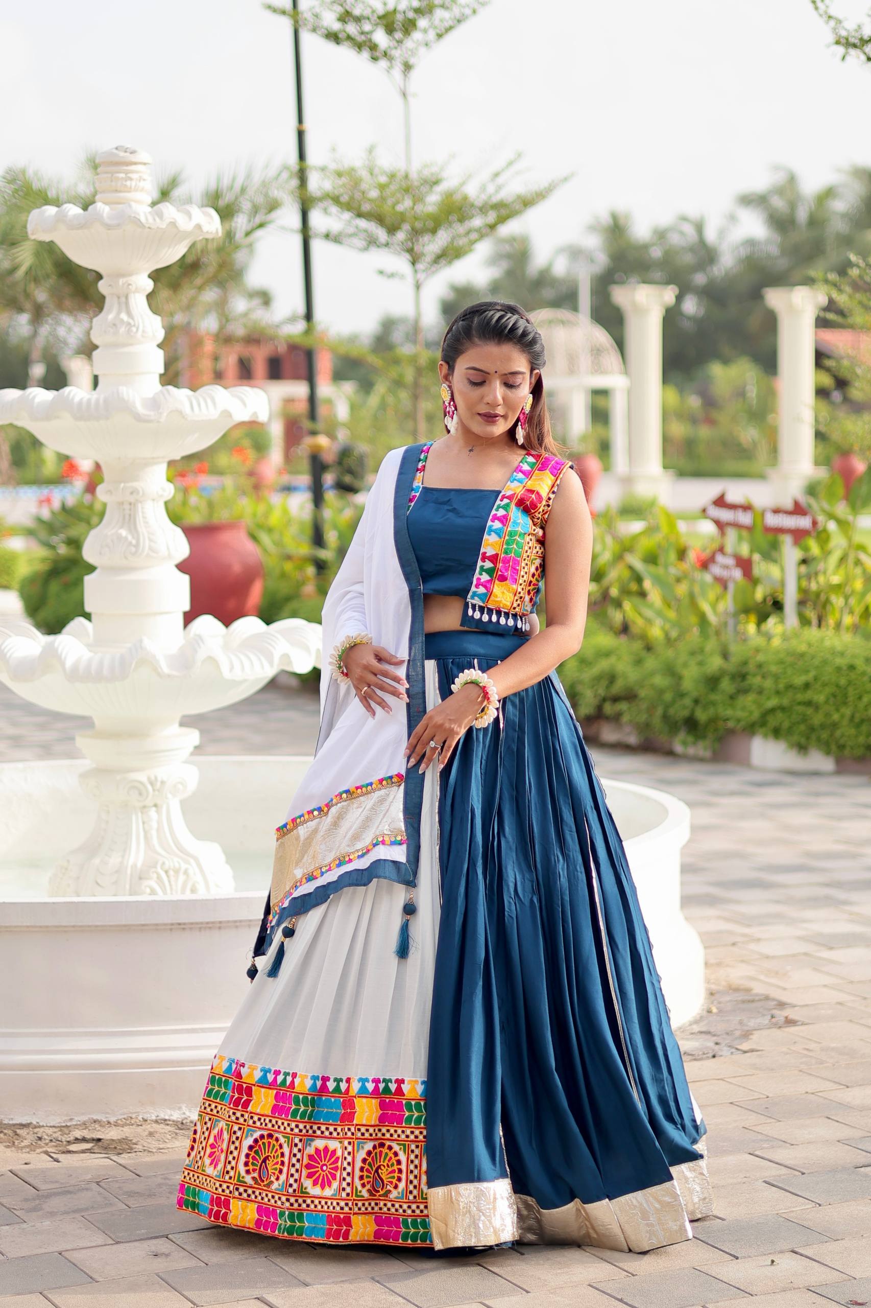 Pure Cotton Navratri Lehenga Choli Set with Heavy Gamathi Work & 6-Meter Flair