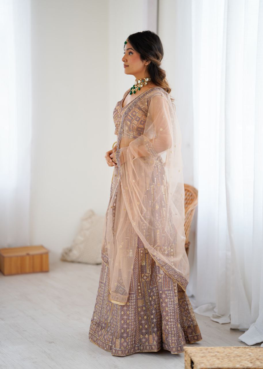 Premium Butterfly Net Lehenga with Heavy Embroidery & Sequins – Semi-Stitched with Dupatta