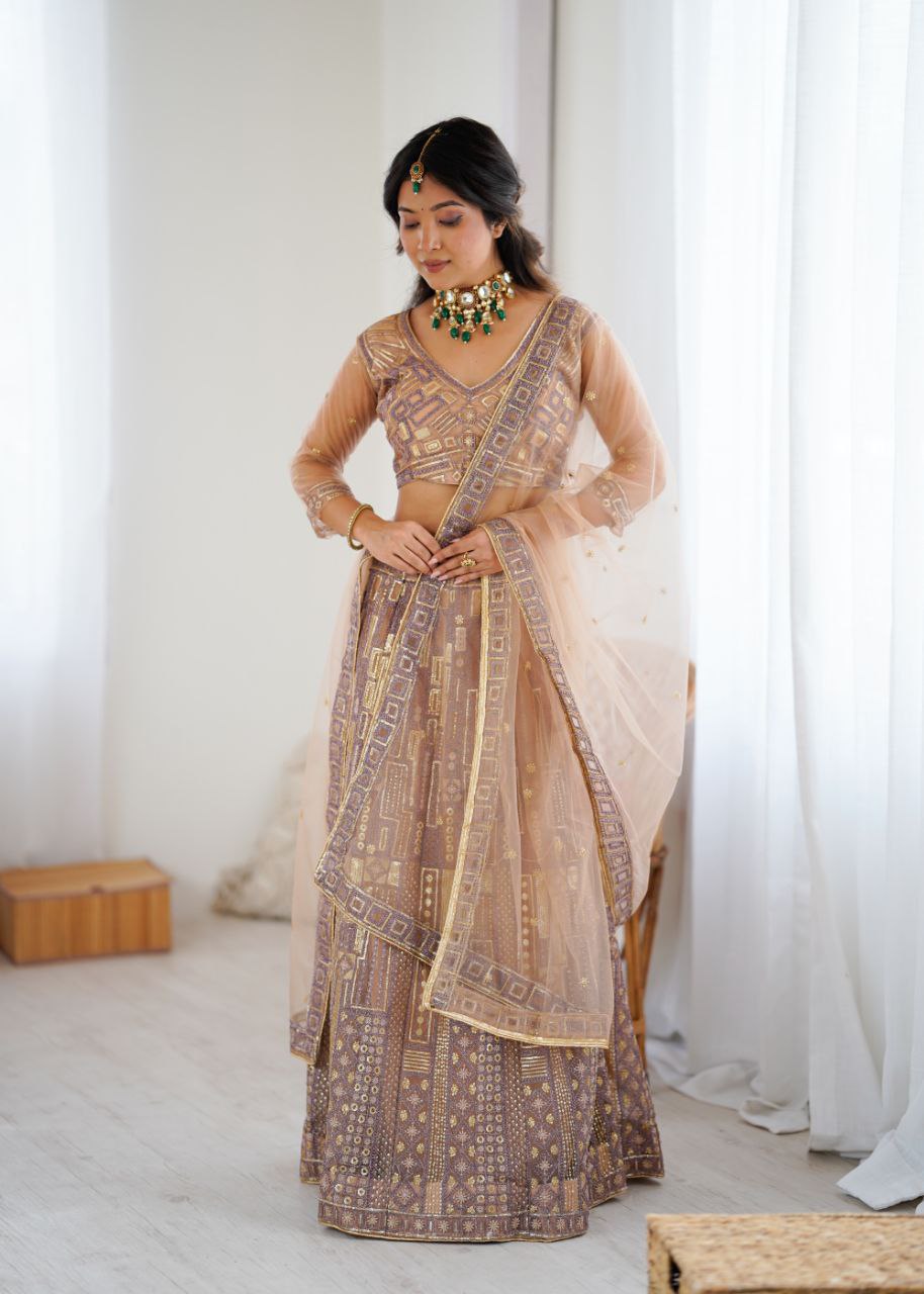 Premium Butterfly Net Lehenga with Heavy Embroidery & Sequins – Semi-Stitched with Dupatta