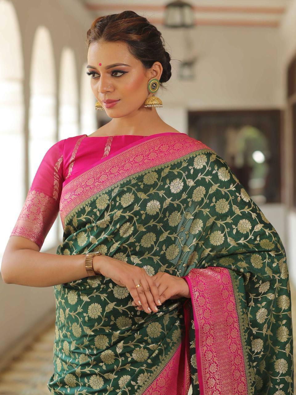 Organic Banarasi Lichi Silk Saree with Blouse Piece – Wedding & Festive Wear