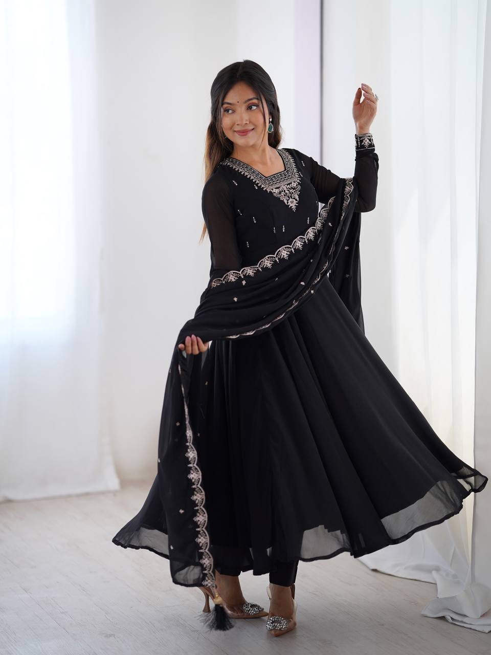 Heavy Soft Fox Georgette Anarkali with 6.5 Meter Flair & Embroidered Dupatta – Royal Festive Wear