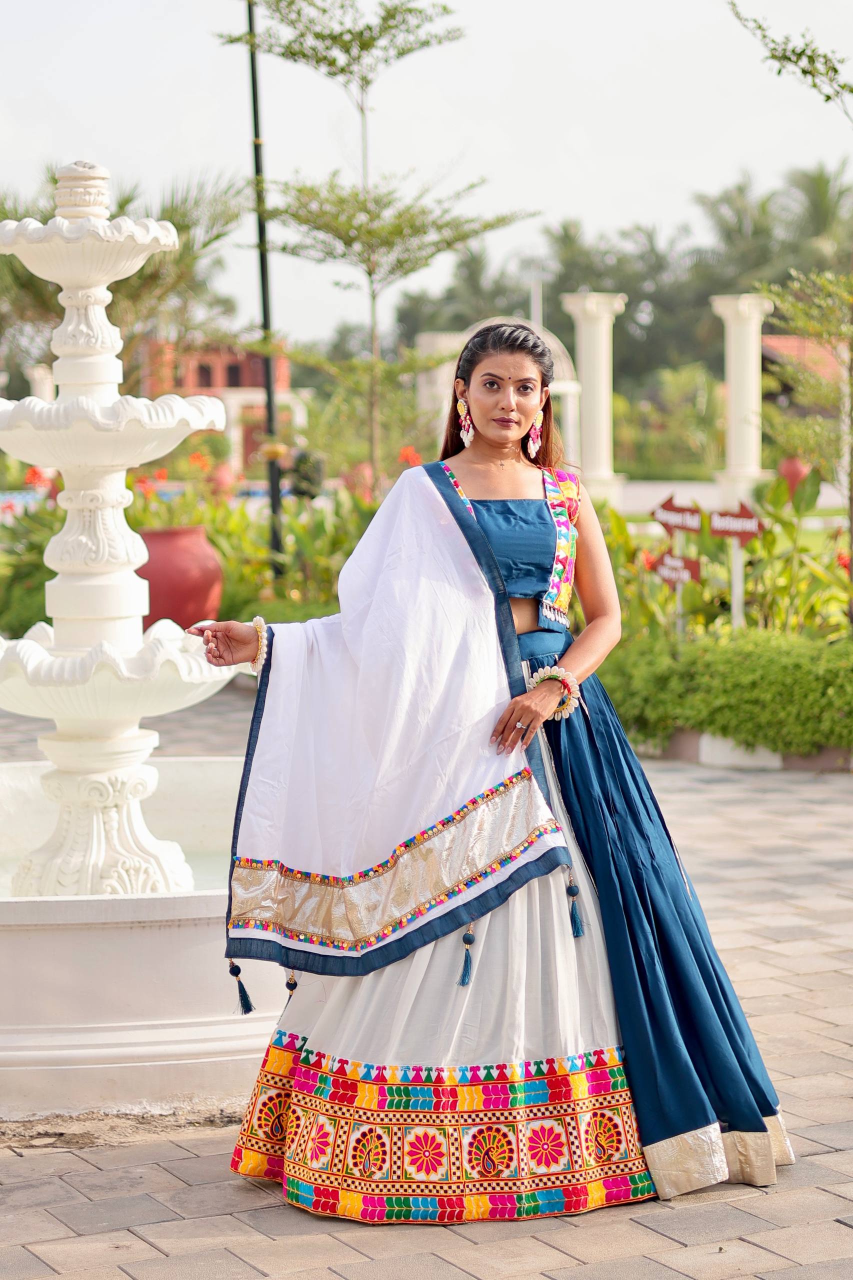 Pure Cotton Navratri Lehenga Choli Set with Heavy Gamathi Work & 6-Meter Flair