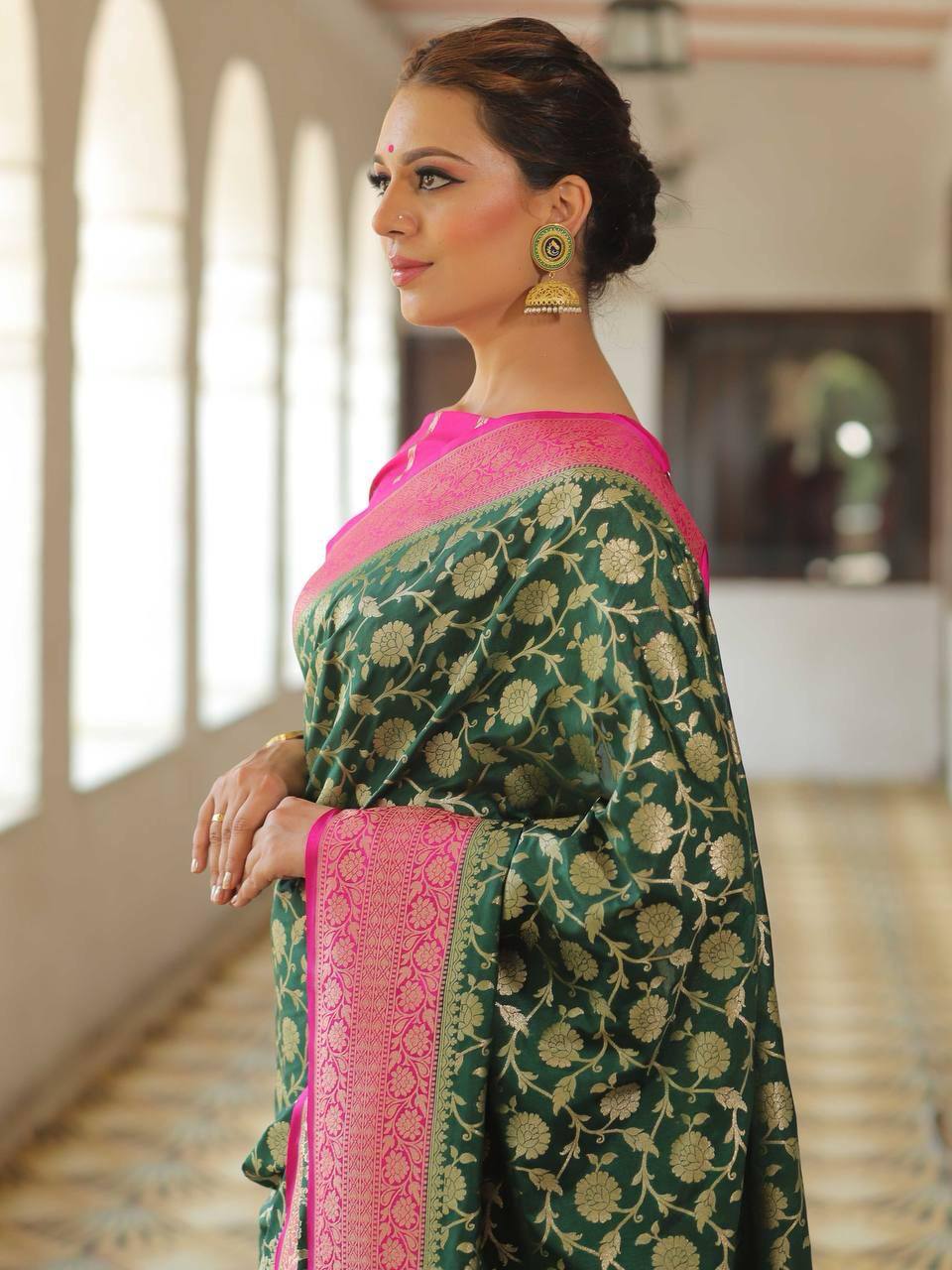 Organic Banarasi Lichi Silk Saree with Blouse Piece – Wedding & Festive Wear