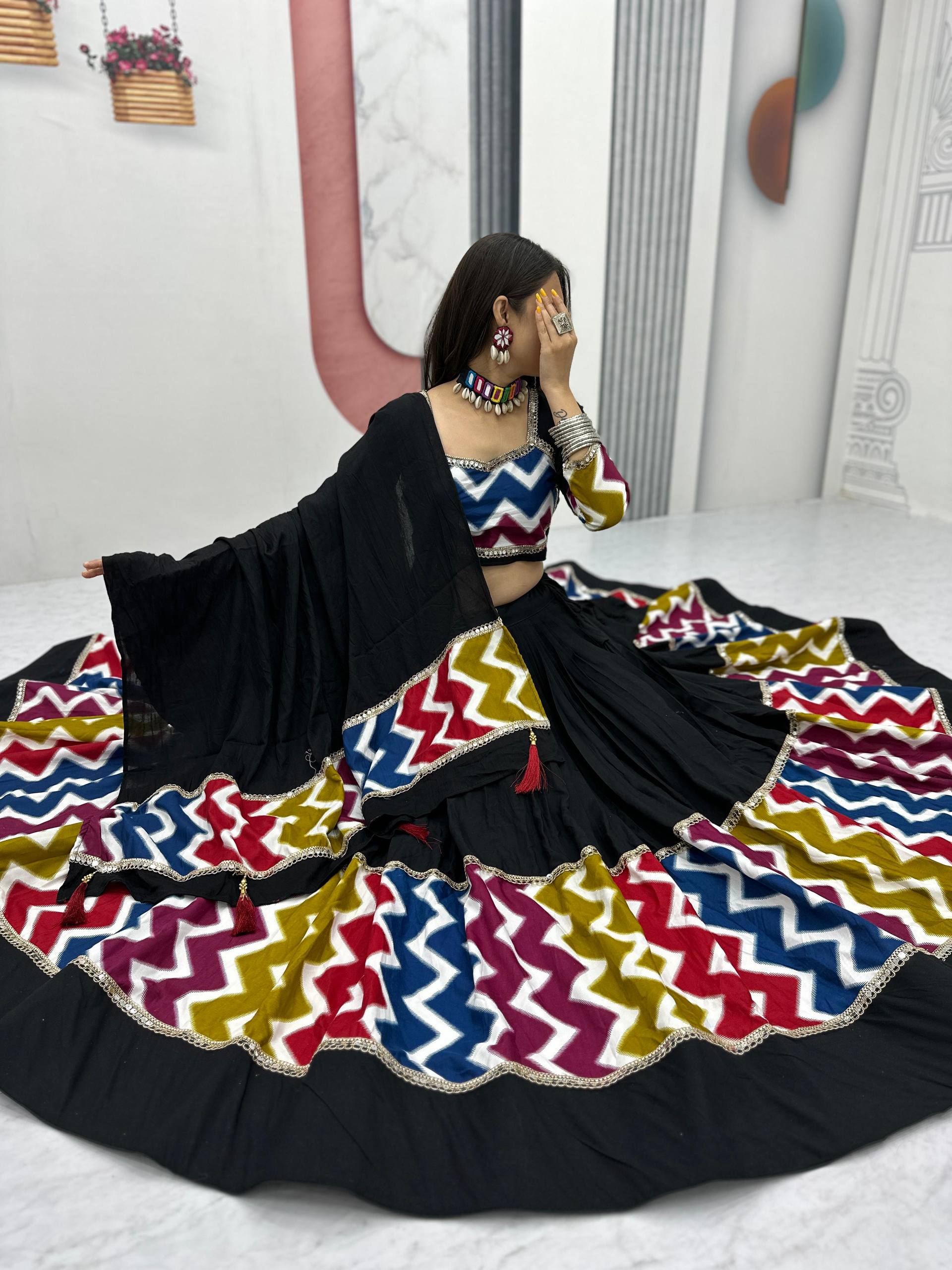 Pure Cotton Lehenga Choli with Dupatta – 6 Meter Flair, Hand Embroidery Design