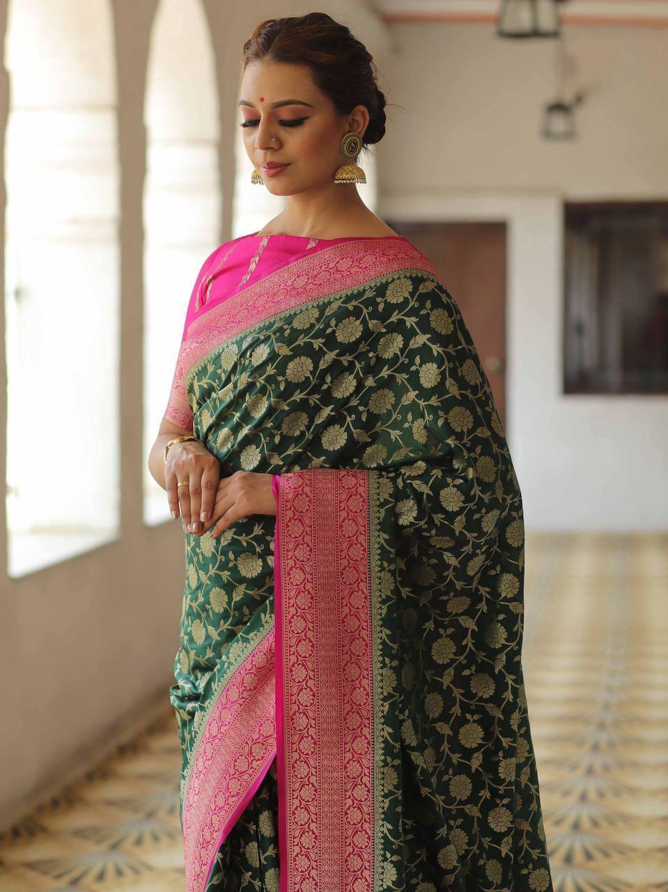 Organic Banarasi Lichi Silk Saree with Blouse Piece – Wedding & Festive Wear