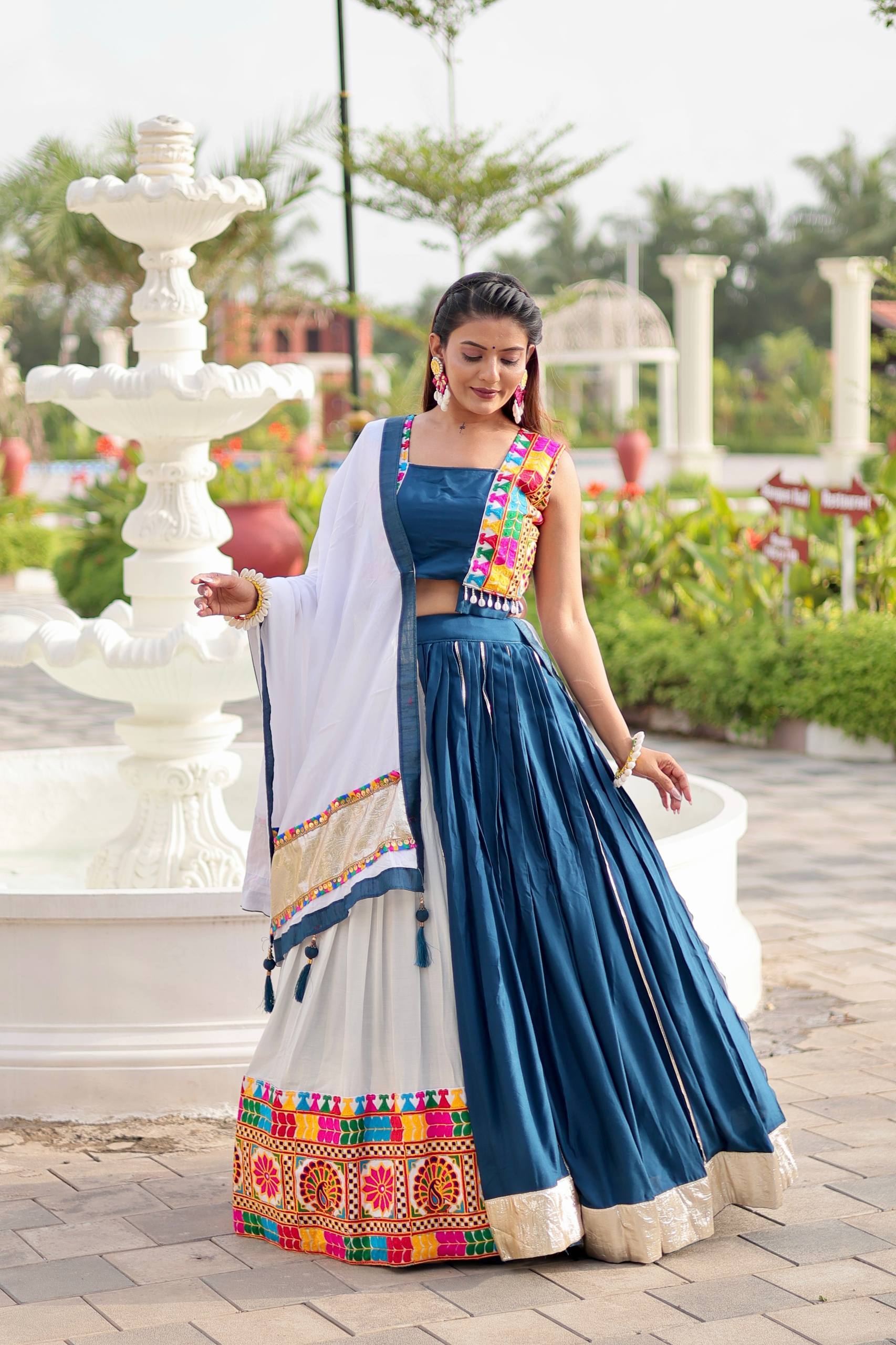 Pure Cotton Navratri Lehenga Choli Set with Heavy Gamathi Work & 6-Meter Flair