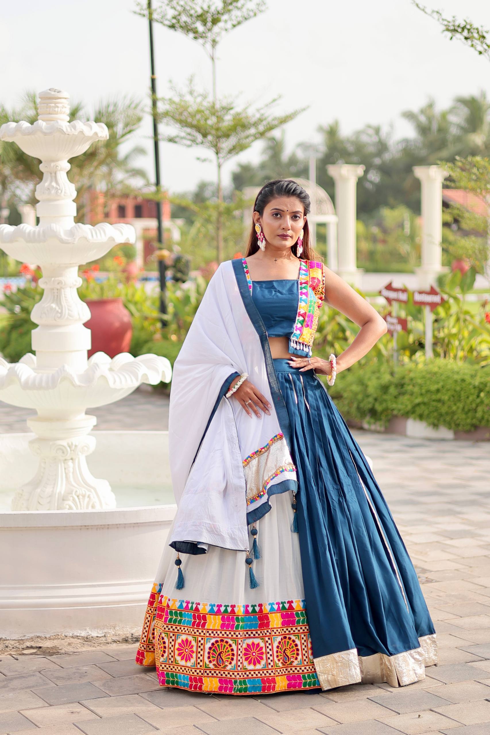 Pure Cotton Navratri Lehenga Choli Set with Heavy Gamathi Work & 6-Meter Flair