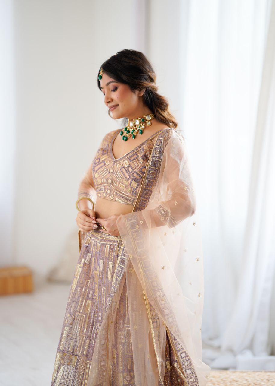 Premium Butterfly Net Lehenga with Heavy Embroidery & Sequins – Semi-Stitched with Dupatta