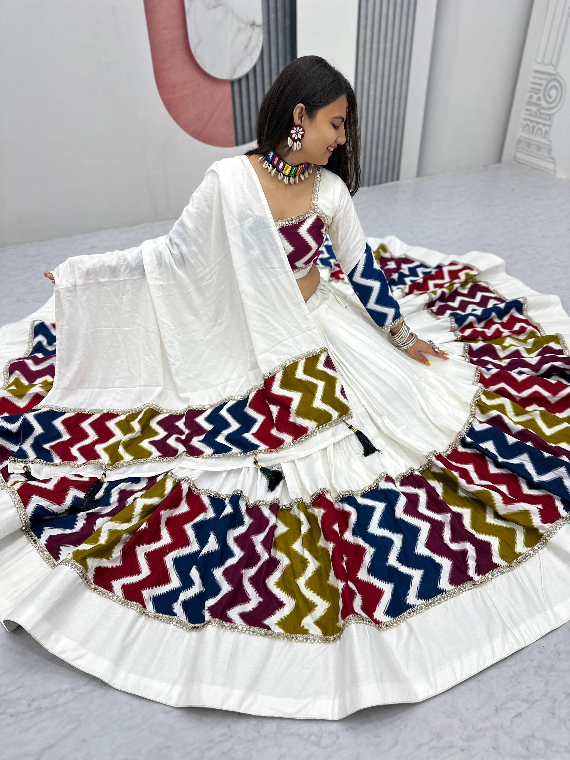 Pure Cotton Lehenga Choli with Dupatta – 6 Meter Flair, Hand Embroidery & Bandhani Patterns