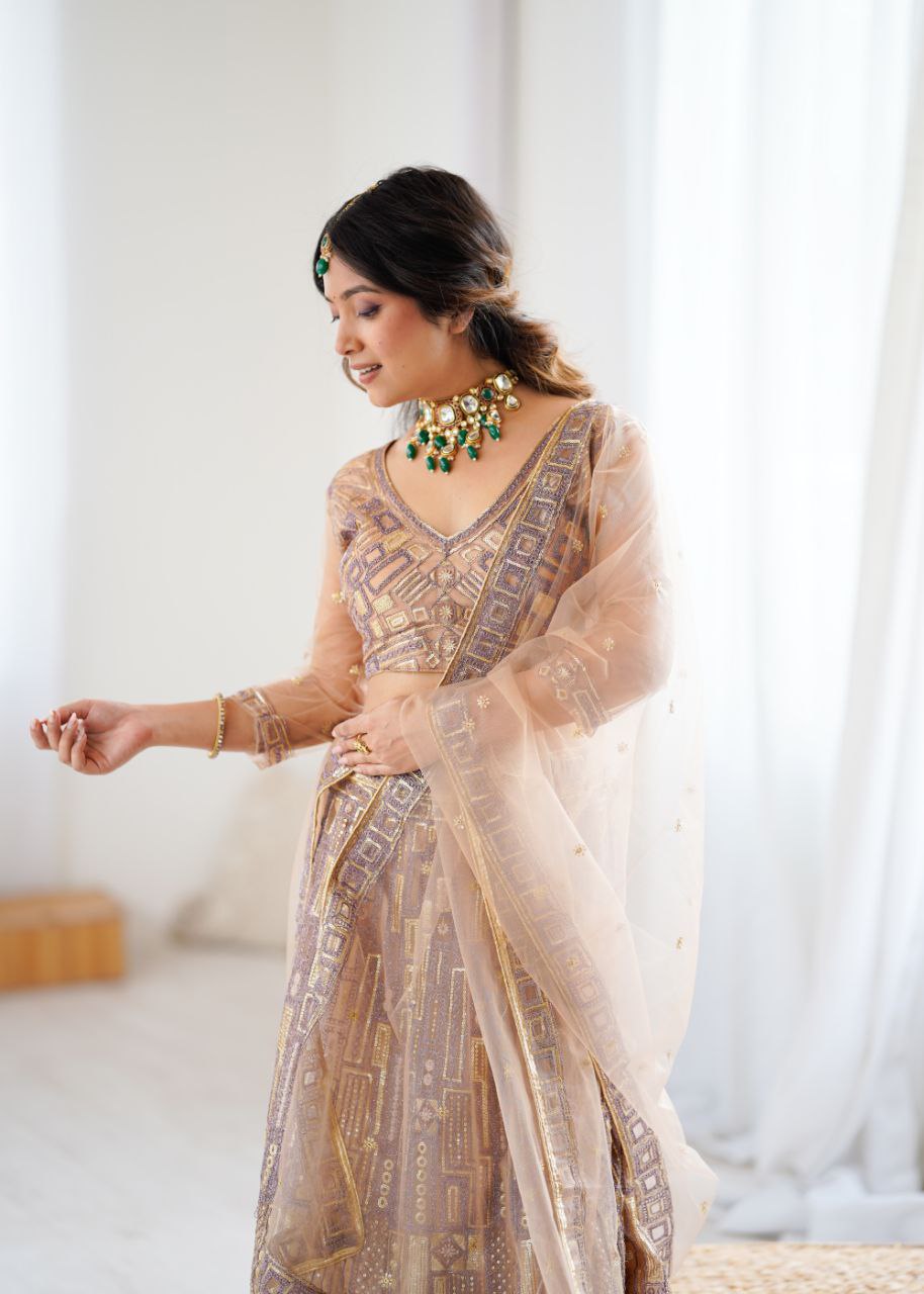 Premium Butterfly Net Lehenga with Heavy Embroidery & Sequins – Semi-Stitched with Dupatta
