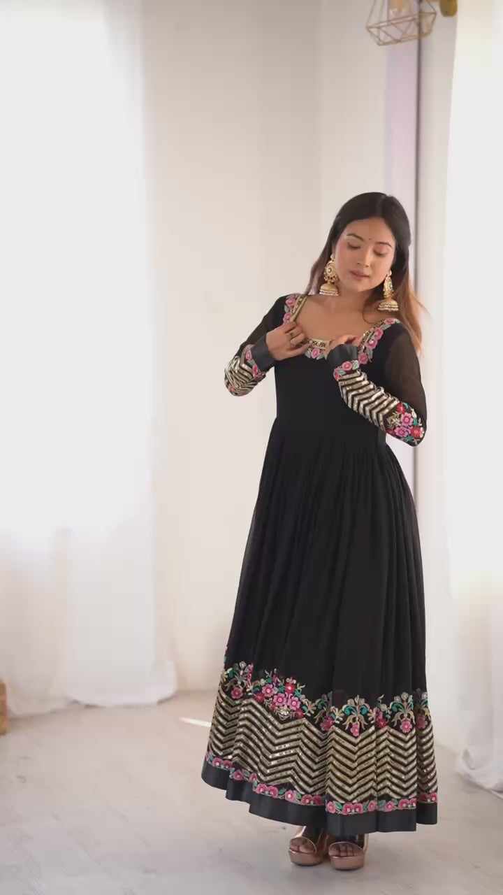 💃 Elegant Embroidered Sequence Designer Anarkali Three Piece Set – Festive & Party Ready 💫
