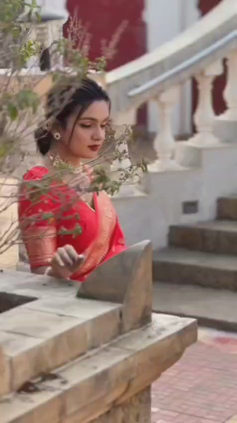 Soft Silk Wedding Saree with Gold Zari Design